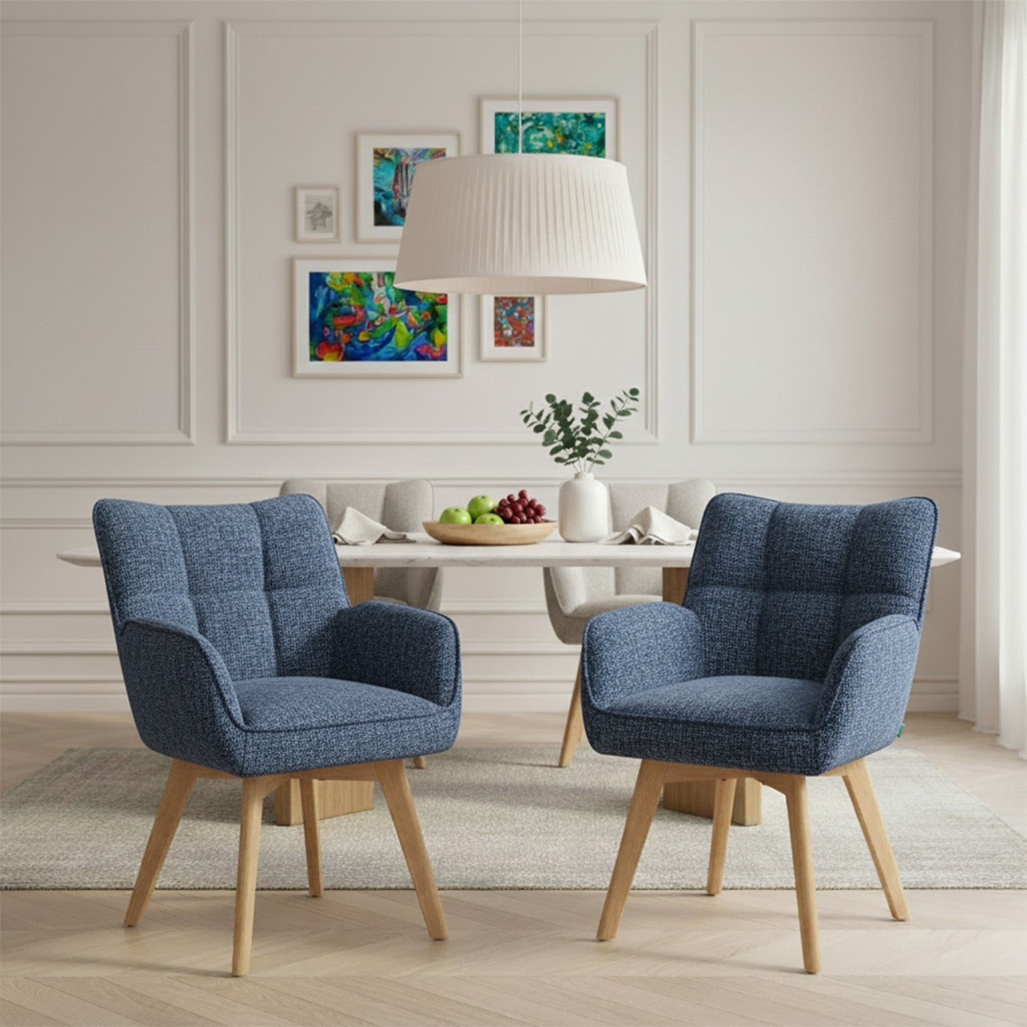 Mika-Theo 2er-Set - Drehsessel mit Federkernpolsterung und Massivholz Gestell