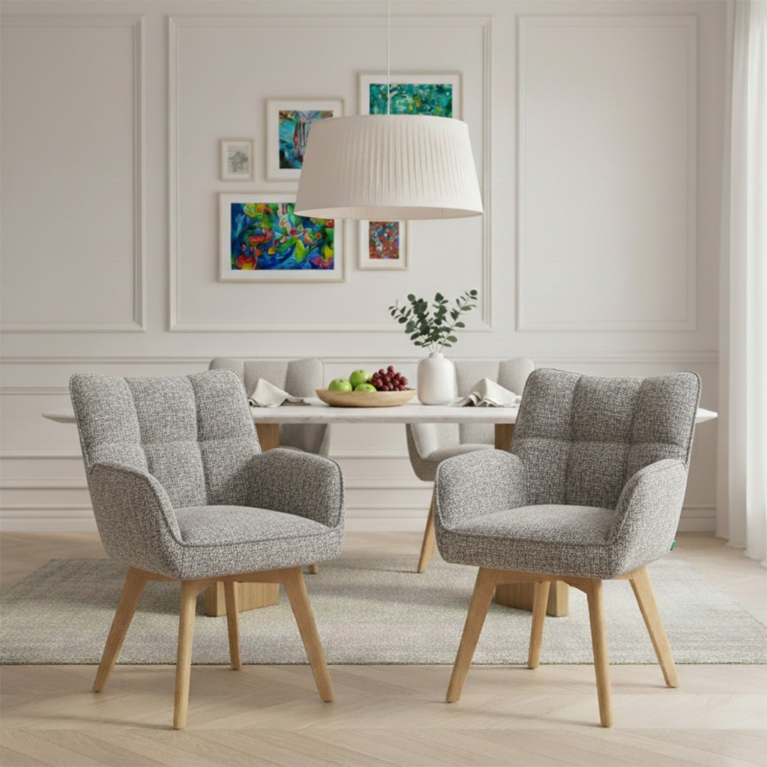 Mika-Theo 2er-Set - Drehsessel mit Federkernpolsterung und Massivholz Gestell