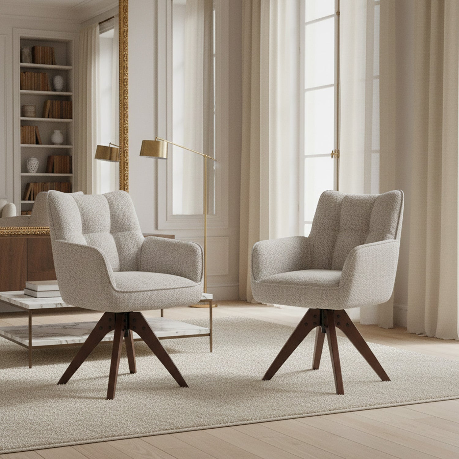 Esszimmerstuhl Mika-Theo 2er-Set | 360° drehbar Eiche geölt Natur