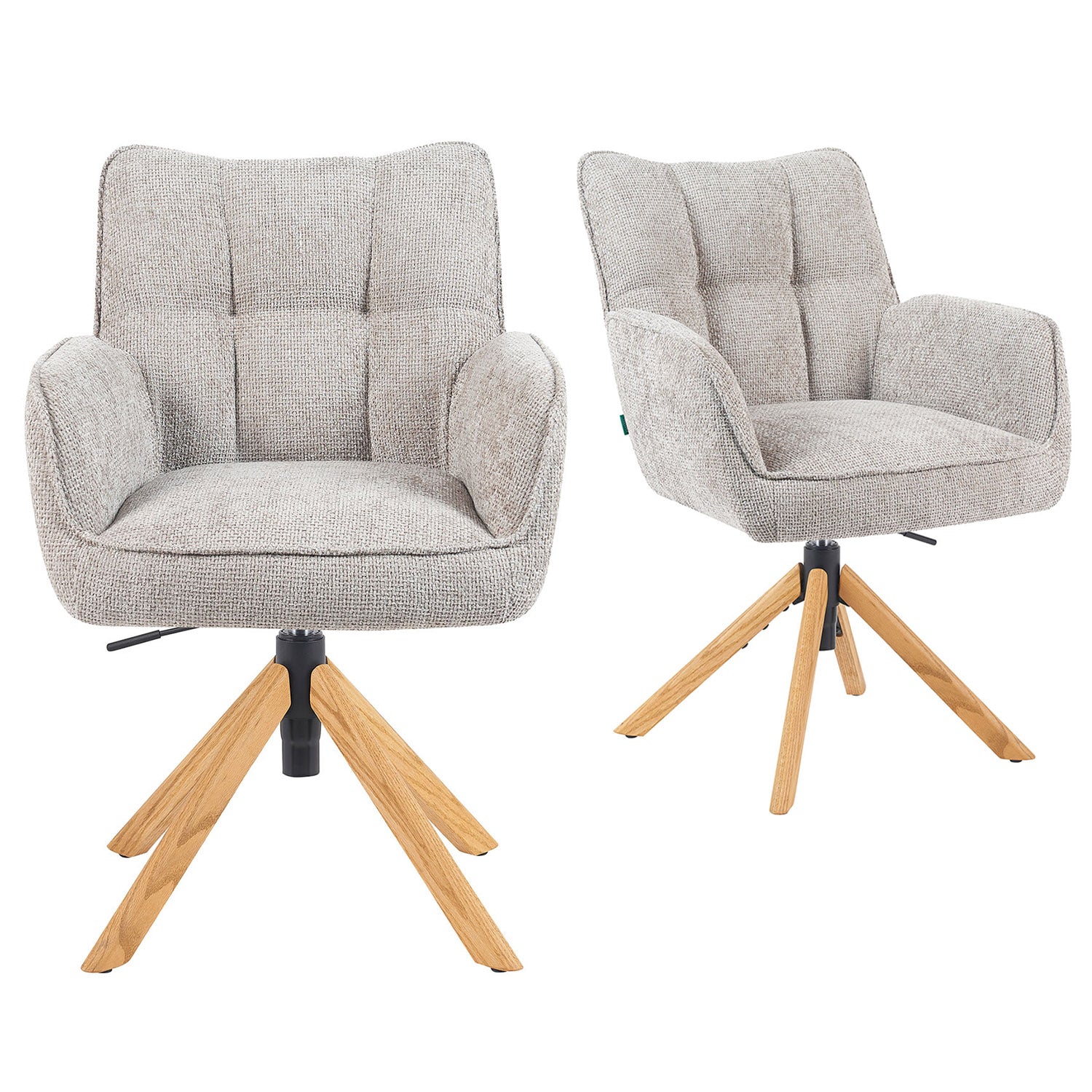 Mika-Ida 2er-Set - Drehsessel mit Federkernpolsterung und Eichenholzgestell