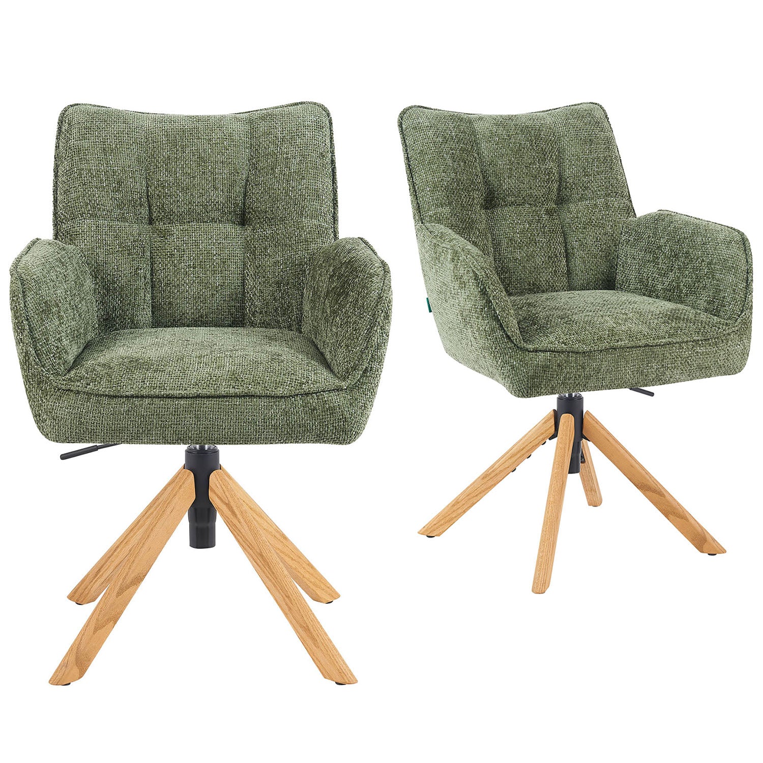 Mika-Ida 2er-Set - Drehsessel mit Federkernpolsterung und Eichenholzgestell