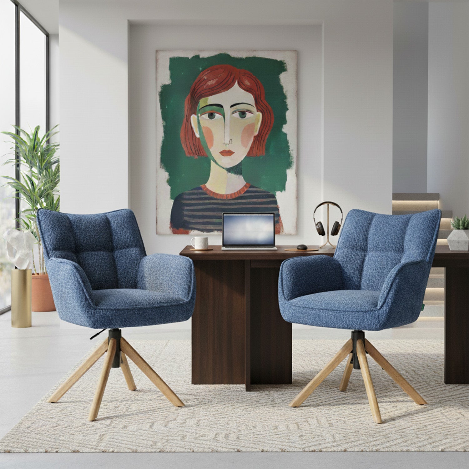 Mika-Ida 2er-Set - Drehsessel mit Federkernpolsterung und Eichenholzgestell