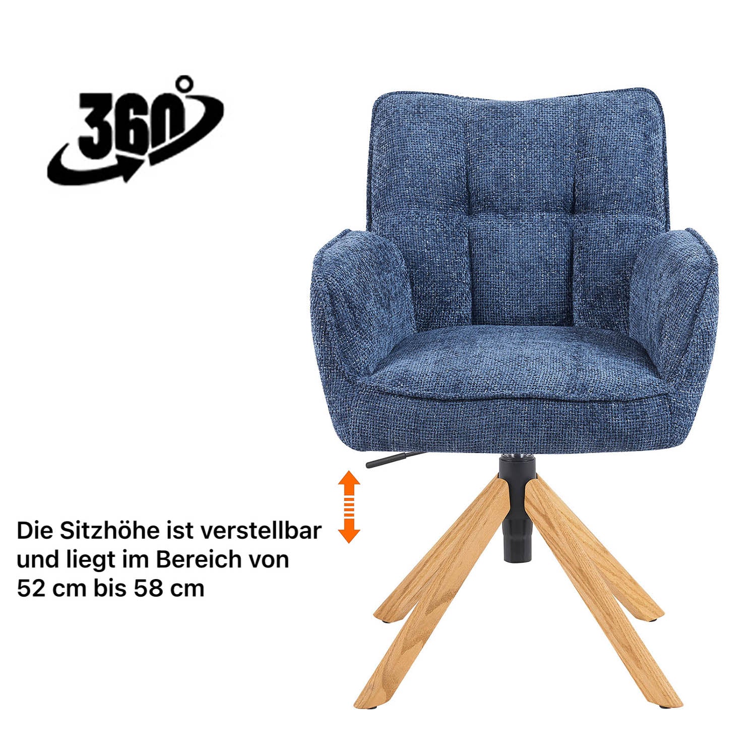 Esszimmerstuhl Mika-Keno 2er-Set | 360° drehbar | höhenverstellbar | Eiche geölt Natur | DUBI Möbel