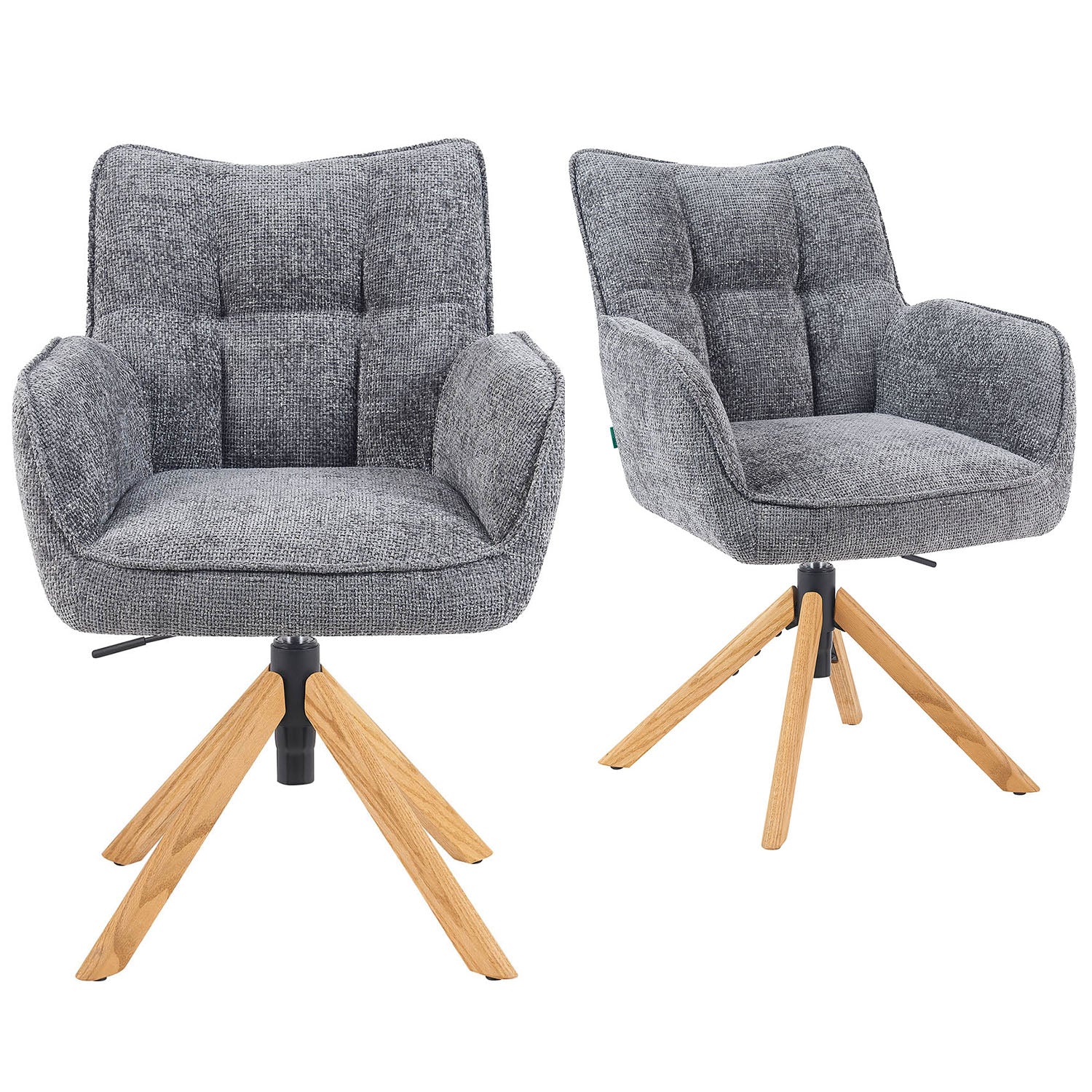 Mika-Ida 2er-Set - Drehsessel mit Federkernpolsterung und Eichenholzgestell