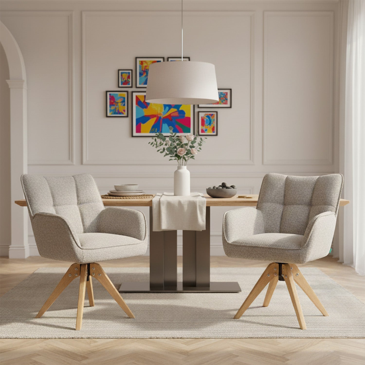 Mika-Theo 2er-Set - Drehsessel mit Federkernpolsterung und Massivholz Gestell