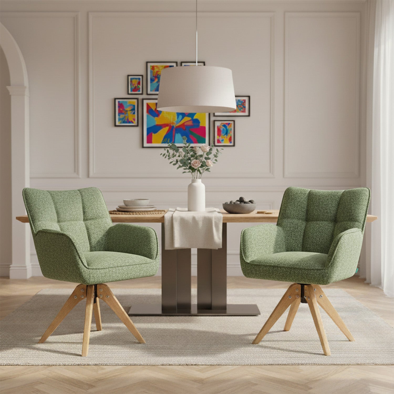 Mika-Theo 2er-Set - Drehsessel mit Federkernpolsterung und Massivholz Gestell