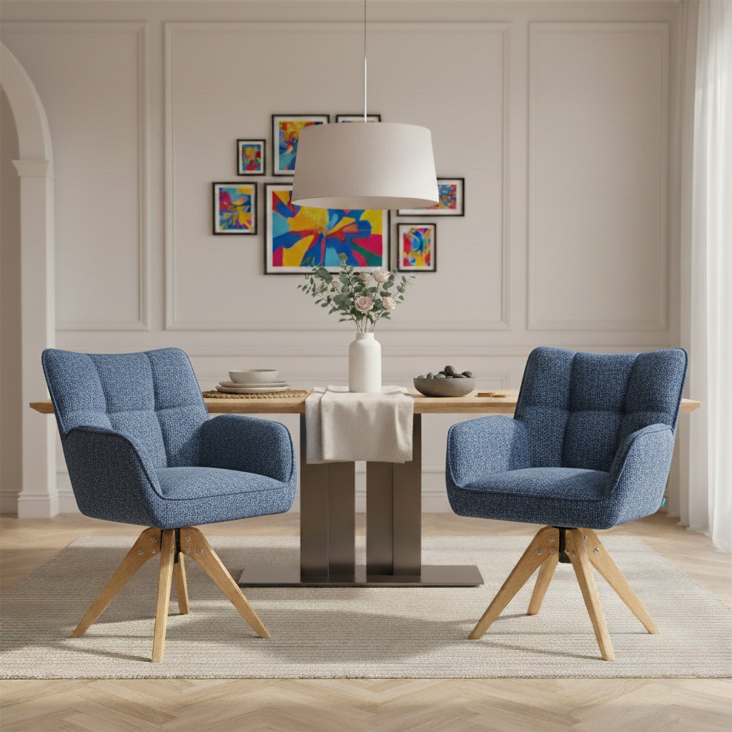 Mika-Theo 2er-Set - Drehsessel mit Federkernpolsterung und Massivholz Gestell