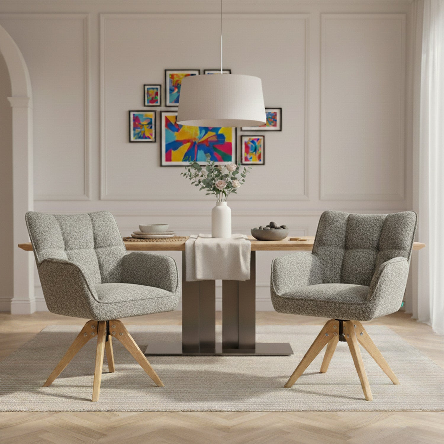 Mika-Theo 2er-Set - Drehsessel mit Federkernpolsterung und Massivholz Gestell