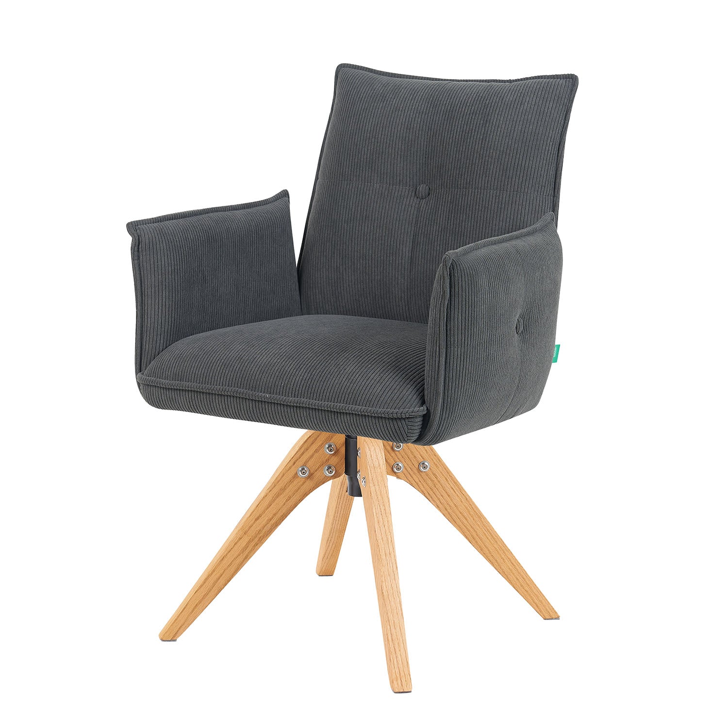 Mika-Emil - Armlehnenstuhl in Cord mit massivem Eichenholzgestell