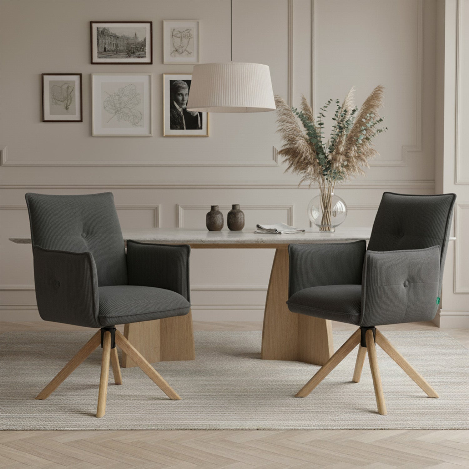 Mika-Paul 2er-Set - Armlehnenstuhl mit mini Cord Stoff