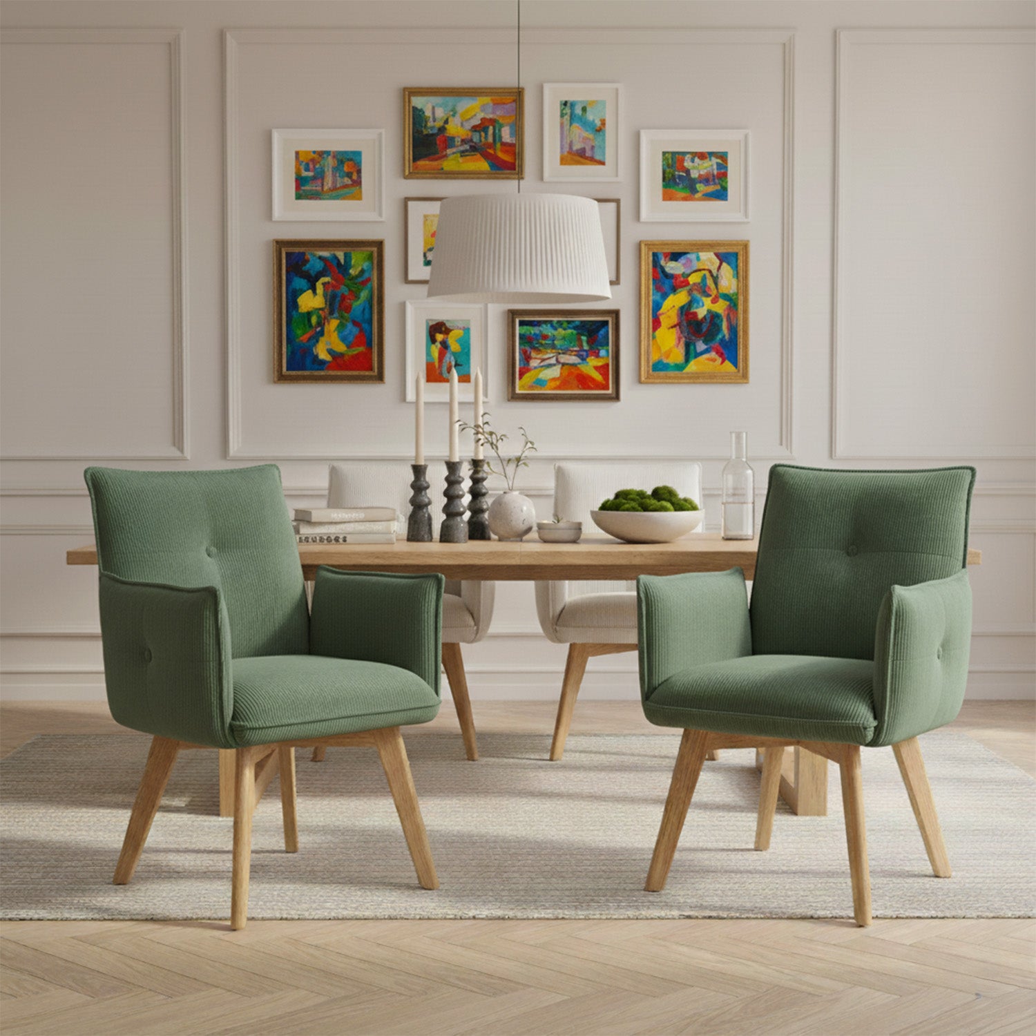 Mika-Emil - Armlehnenstuhl in Cord mit massivem Eichenholzgestell