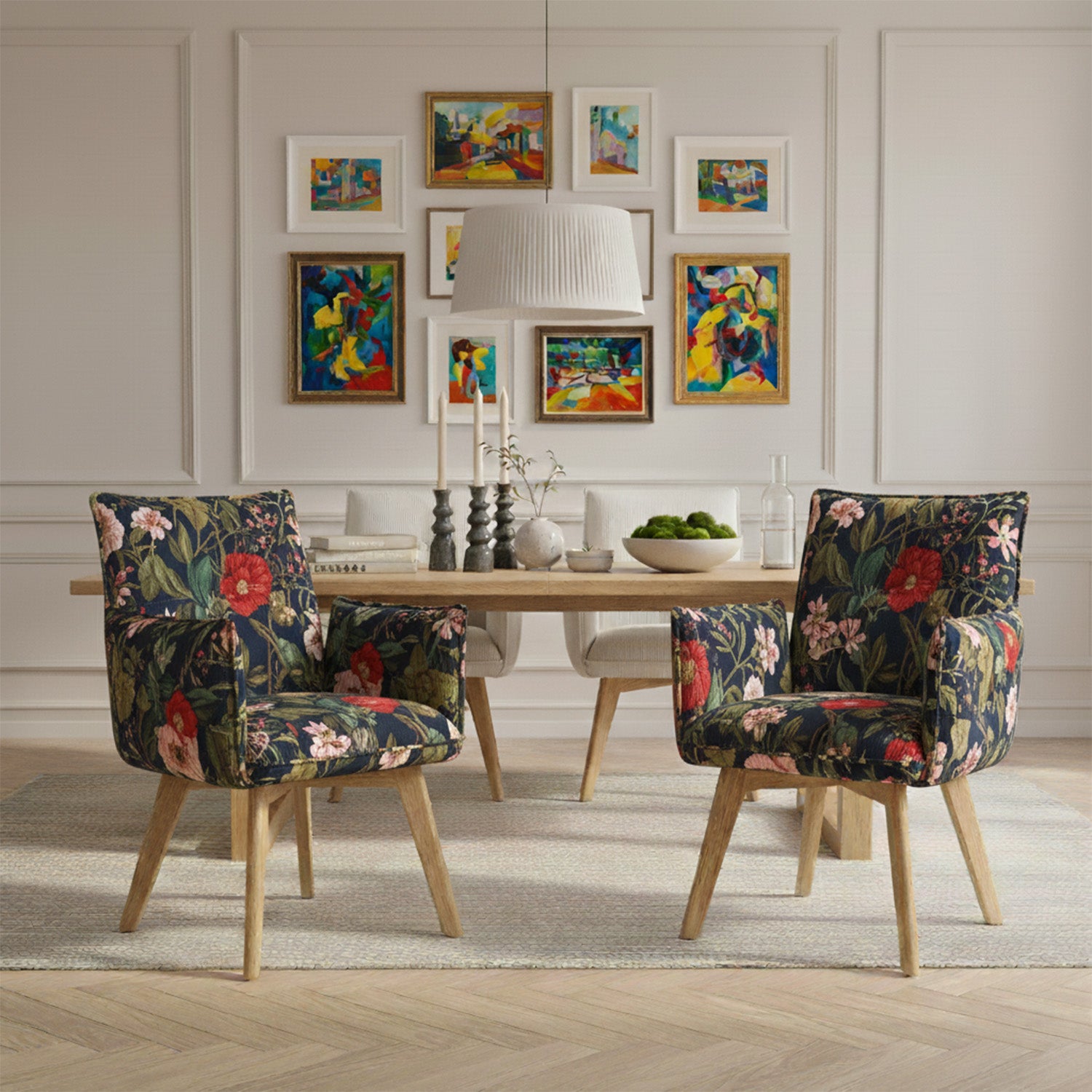 Mika-Emil - Armlehnenstuhl in Cord mit massivem Eichenholzgestell