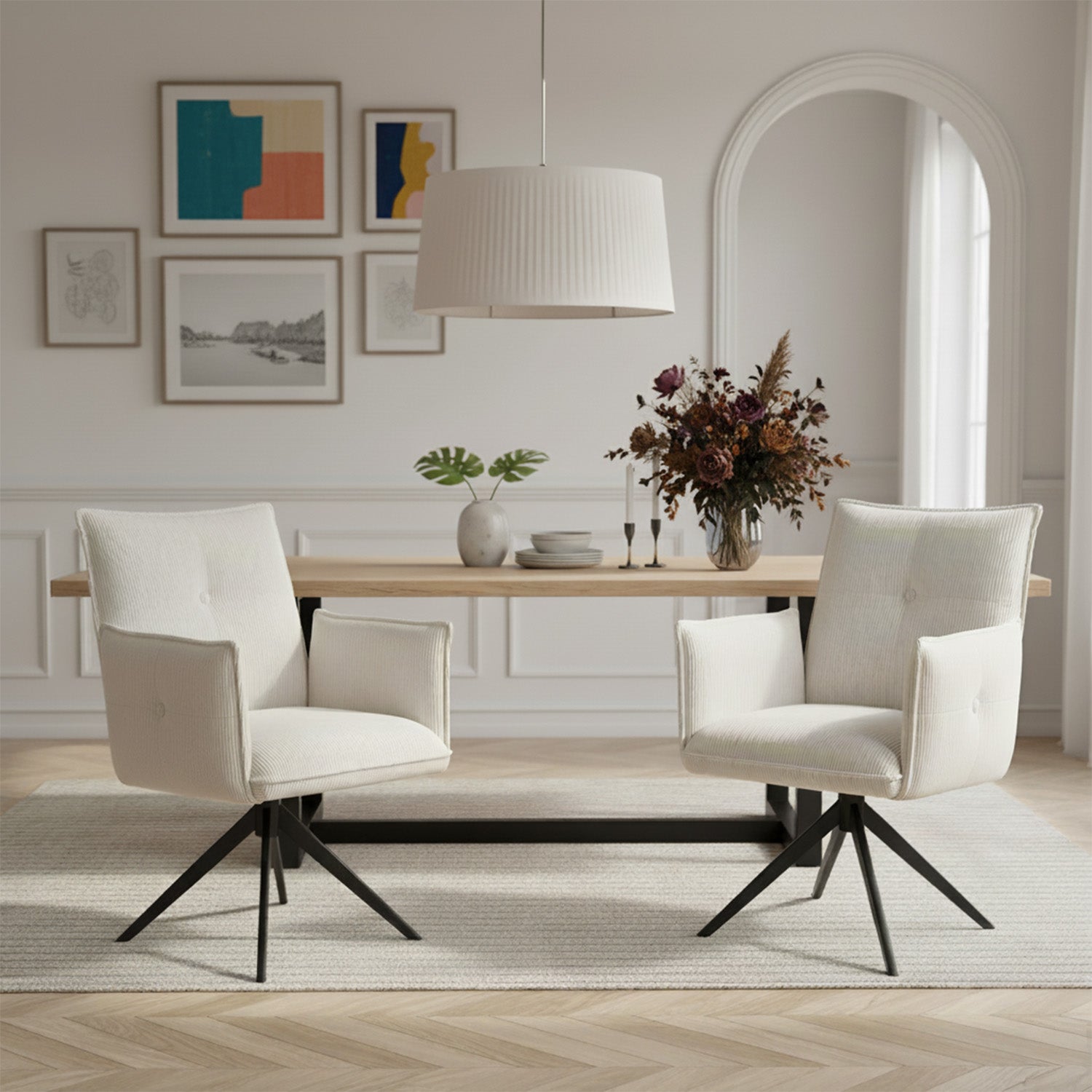 Mika-Nina 2er-Set- Armlehenstuhl mit Mini Cord Bezug