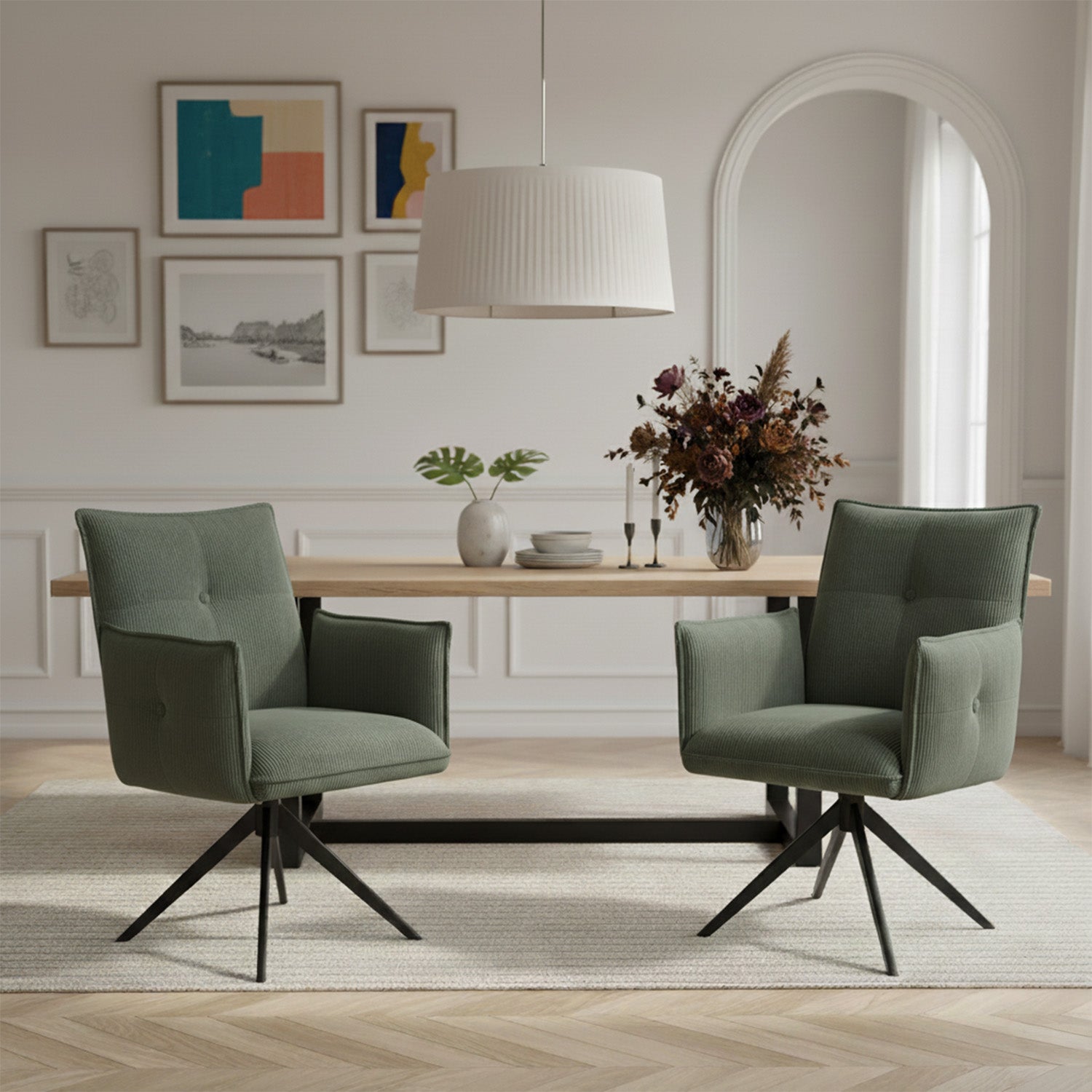 Mika-Nina 2er-Set- Armlehenstuhl mit Mini Cord Bezug