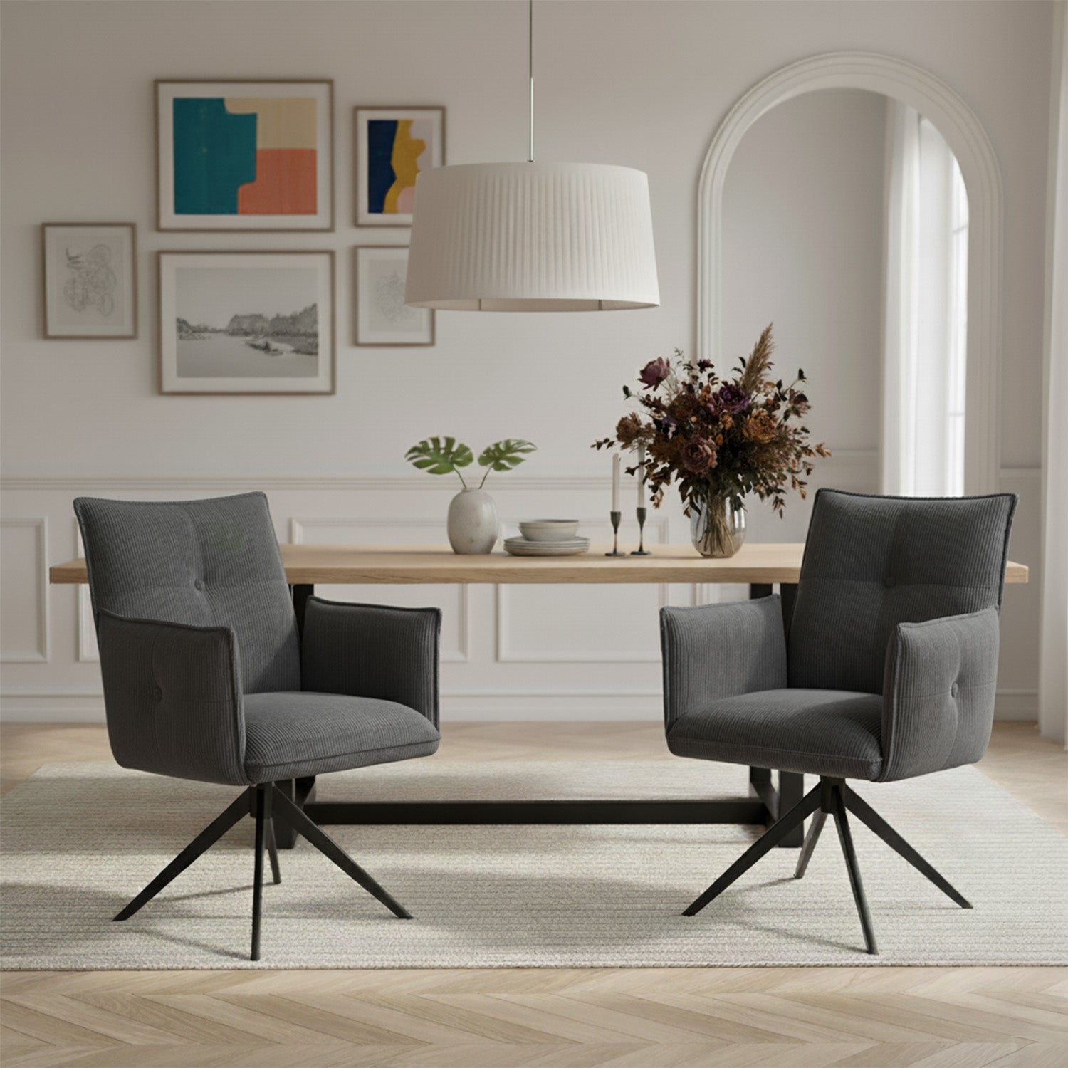 Mika-Nina 2er-Set- Armlehenstuhl mit Mini Cord Bezug