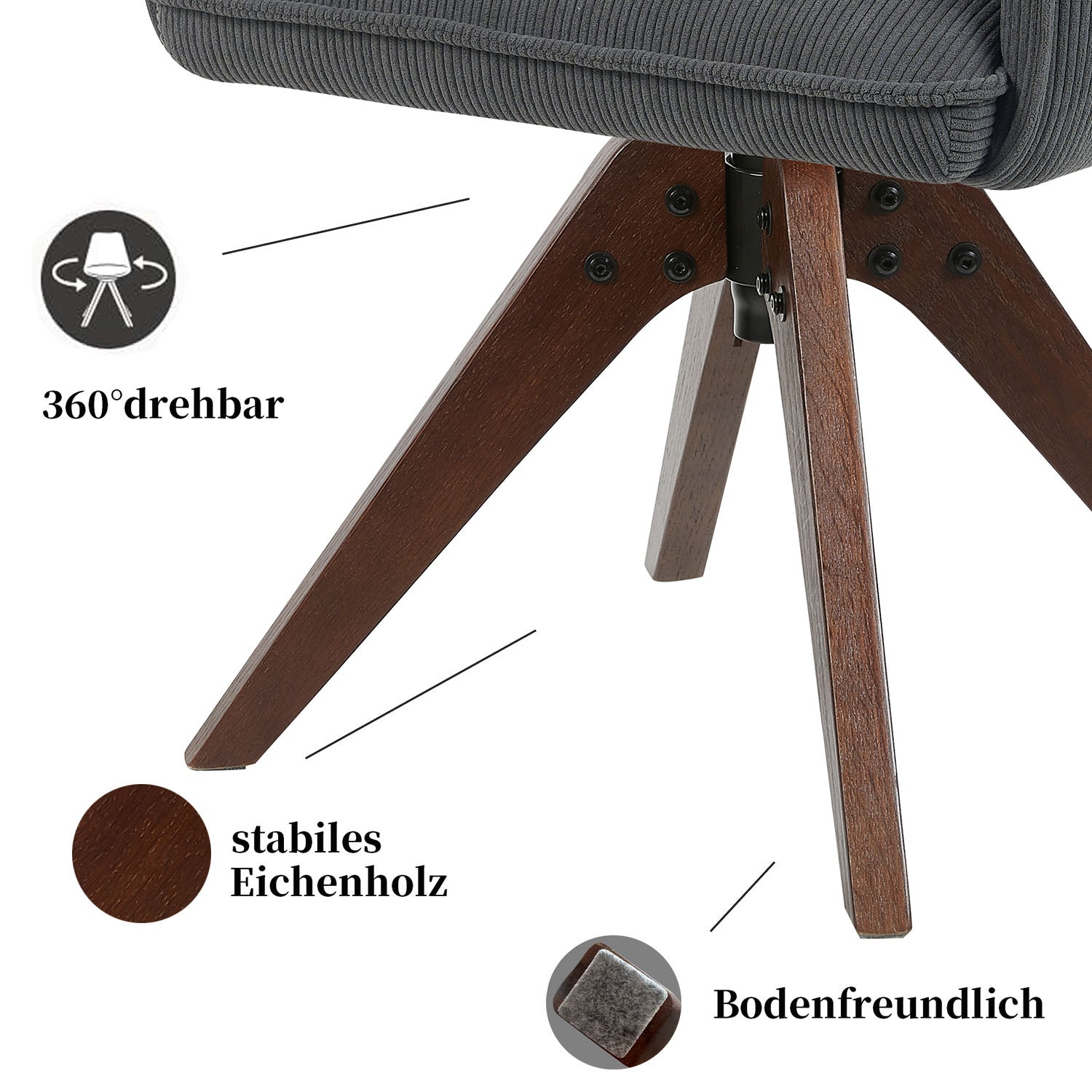 Esszimmerstuhl Mika-Emil 2er-Set | 360° drehbar | Eiche geölt Natur