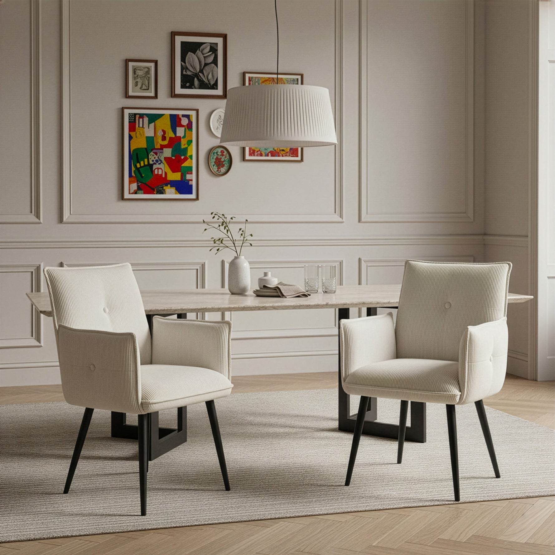 Mika-Nina 2er-Set- Armlehenstuhl mit Mini Cord Bezug