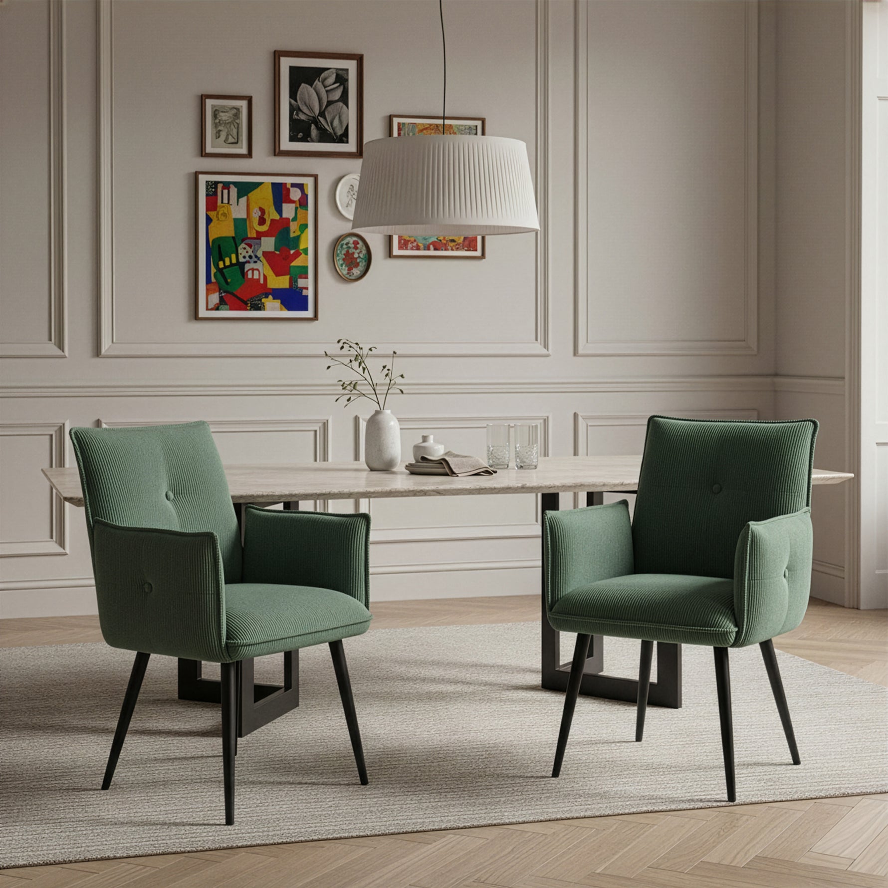 Mika-Nina 2er-Set- Armlehenstuhl mit Mini Cord Bezug