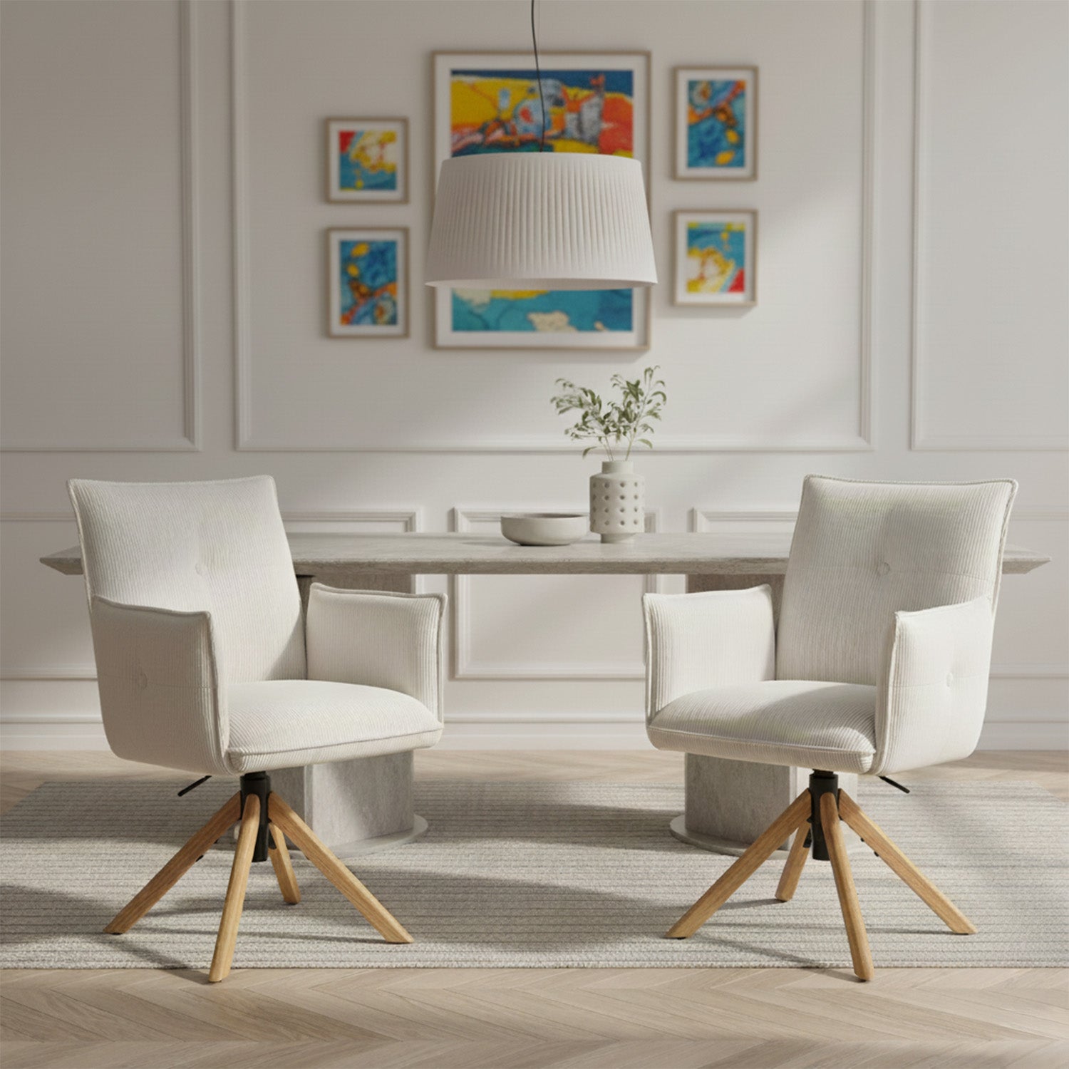 Mika-Paul 2er-Set - Armlehnenstuhl mit mini Cord Stoff