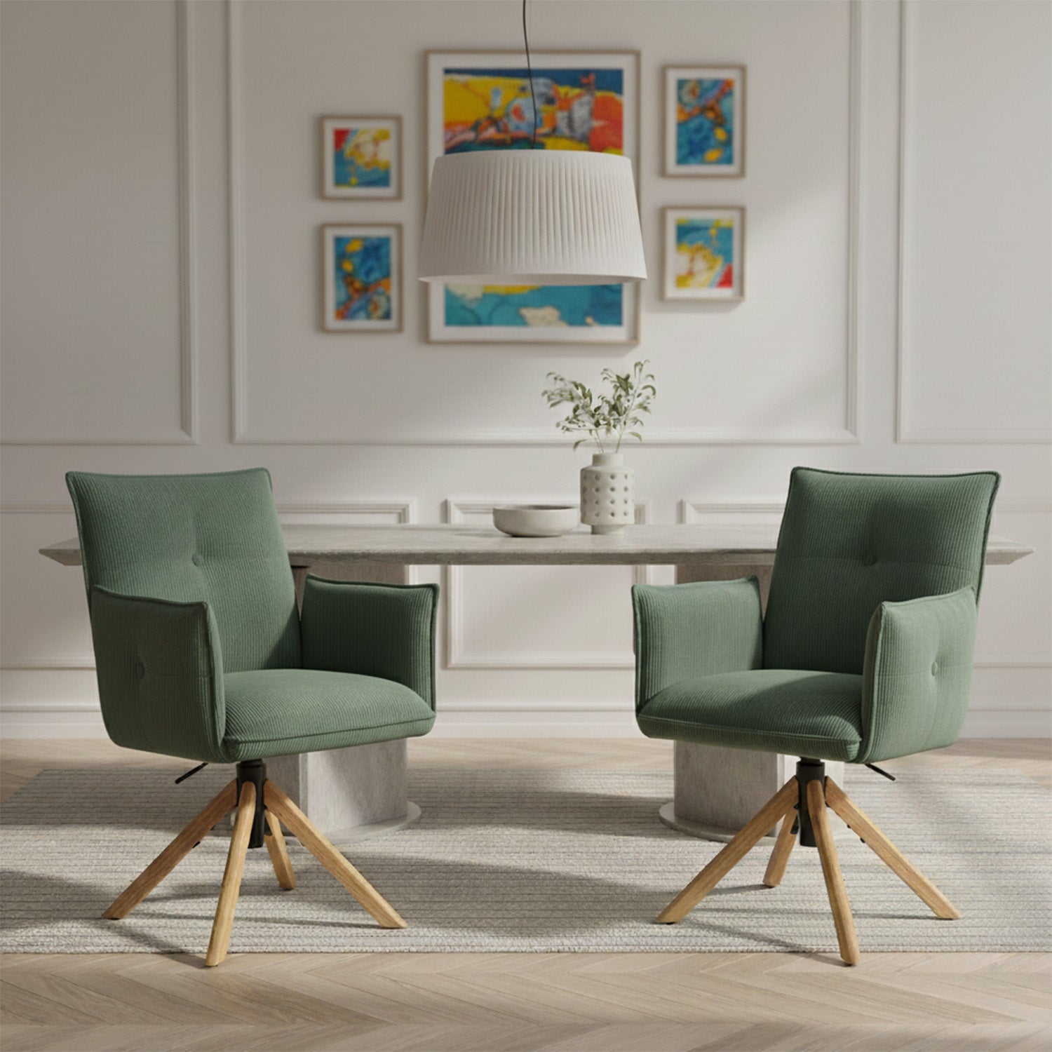 Mika-Paul 2er-Set - Armlehnenstuhl mit mini Cord Stoff