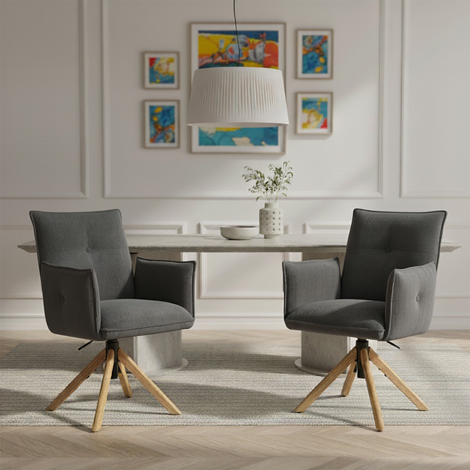 Mika-Paul 2er-Set - Armlehnenstuhl mit mini Cord Stoff