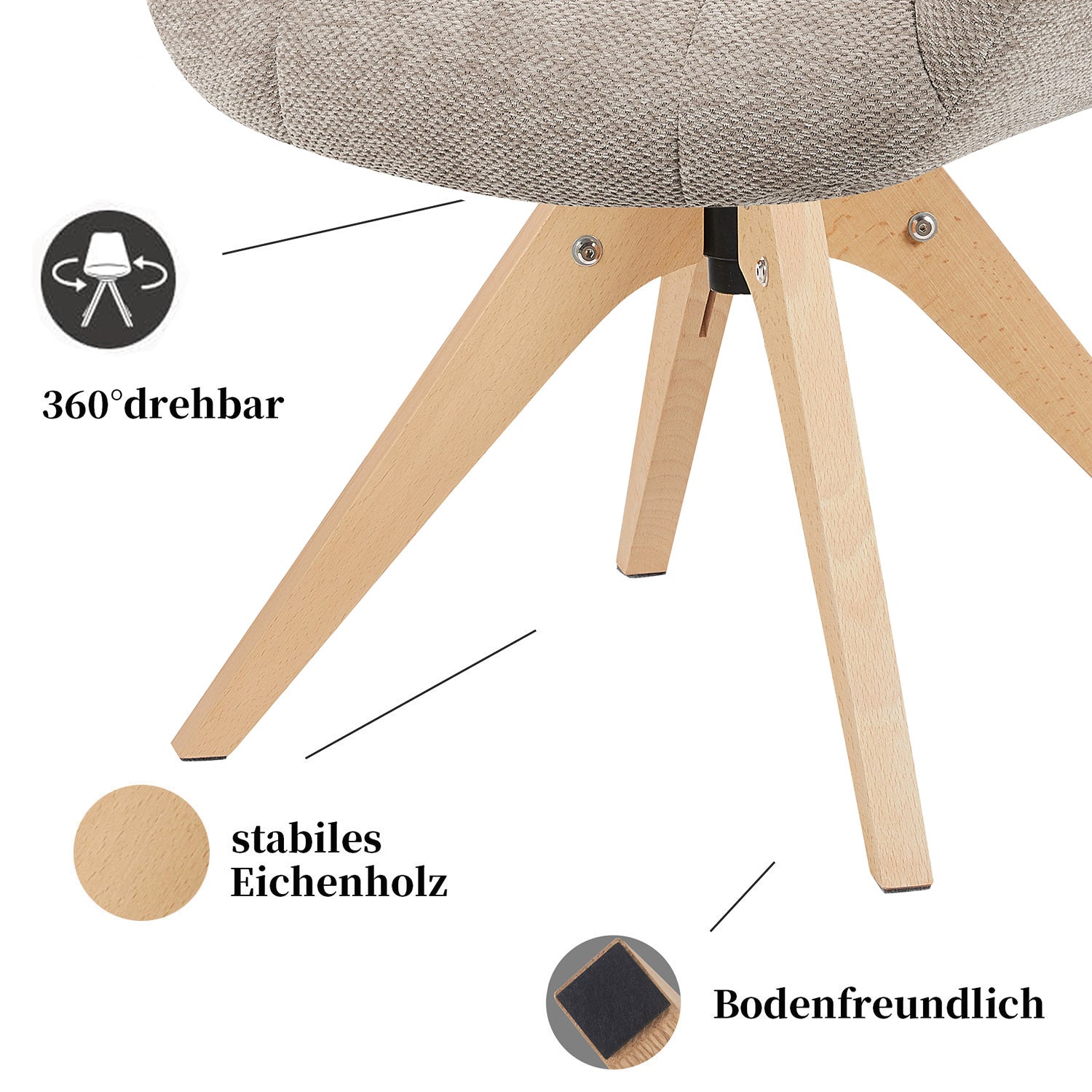 Esszimmerstuhl Mika-Nele 2er-Set |360° drehbar | Eiche geölt Natur