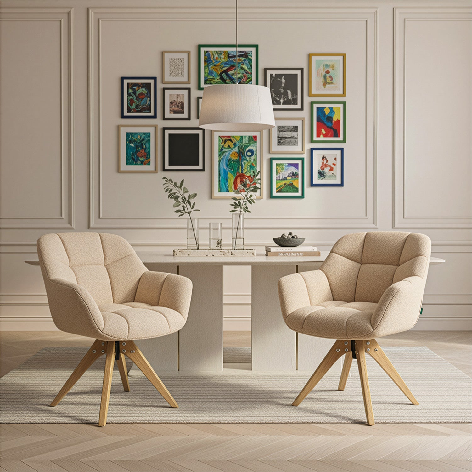 Mika-Nele 2er-Set - Schalenstuhl mit Massivholz Gestell aus Eiche