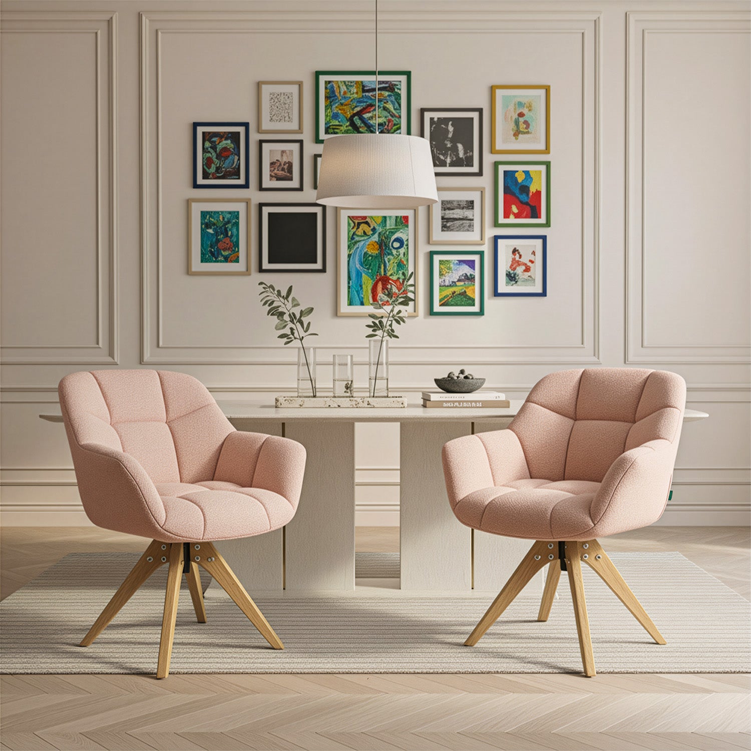 Mika-Nele 2er-Set - Schalenstuhl mit Massivholz Gestell aus Eiche