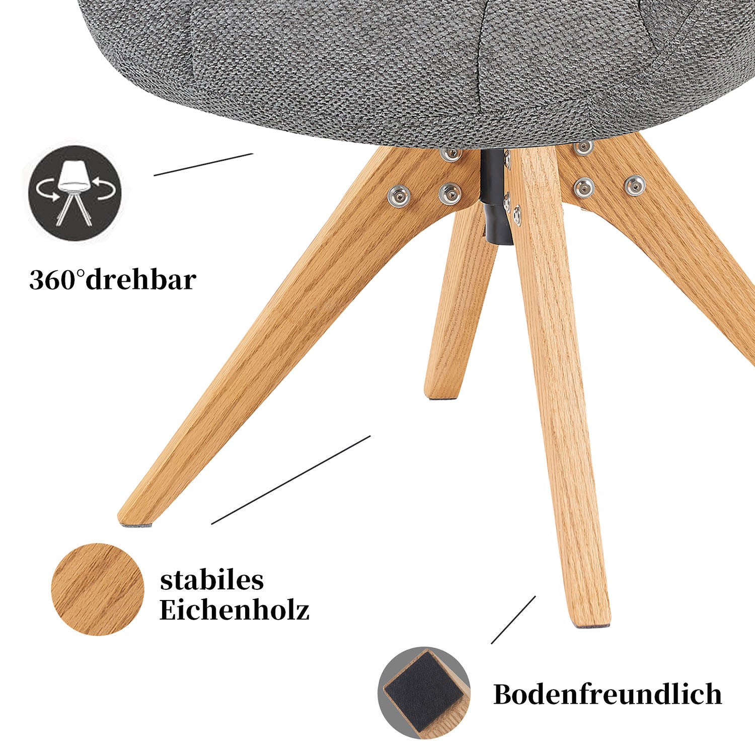 Esszimmerstuhl Mika-Nele 2er-Set |360° drehbar | Eiche geölt Natur