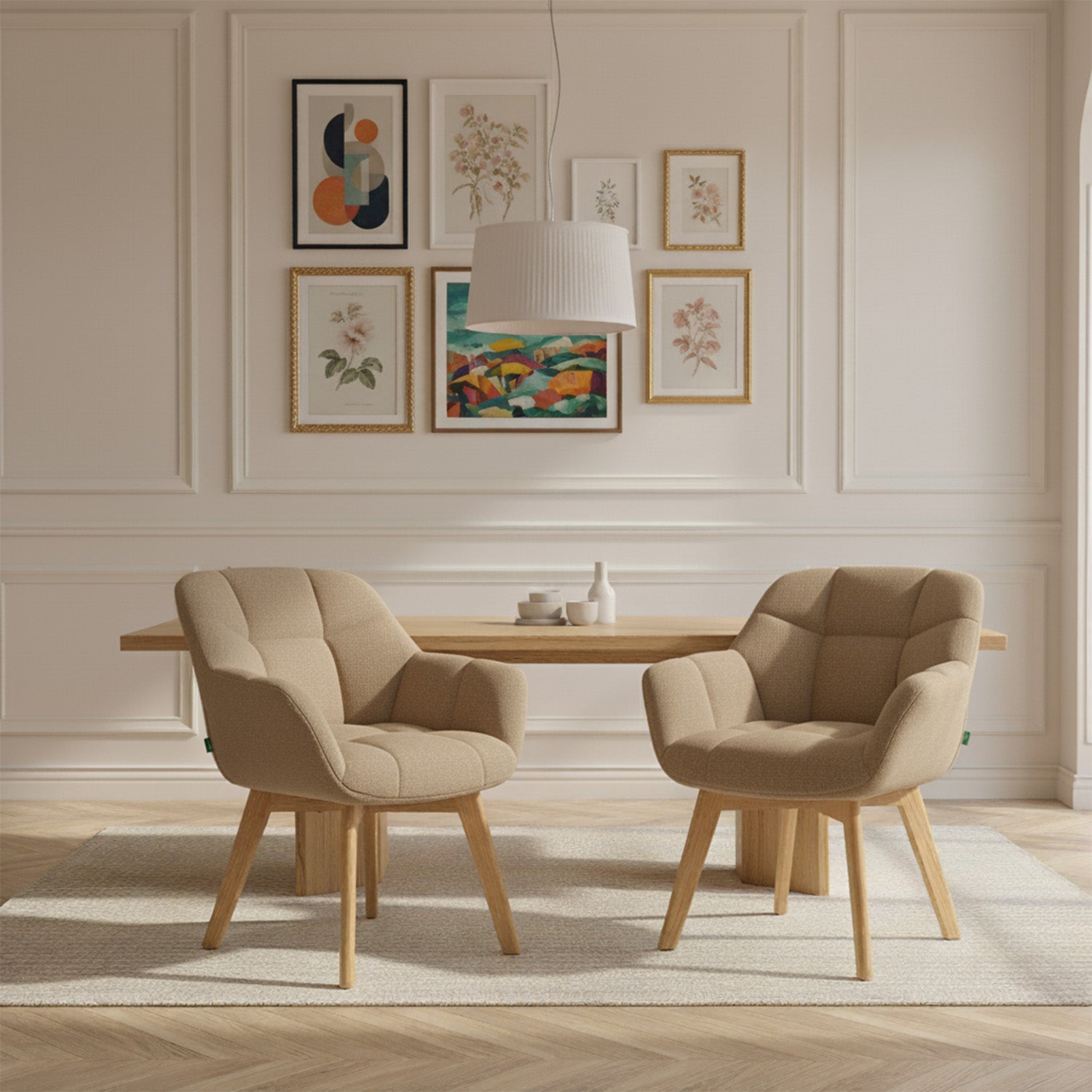 Mika-Nele 2er-Set - Schalenstuhl mit Massivholz Gestell aus Eiche