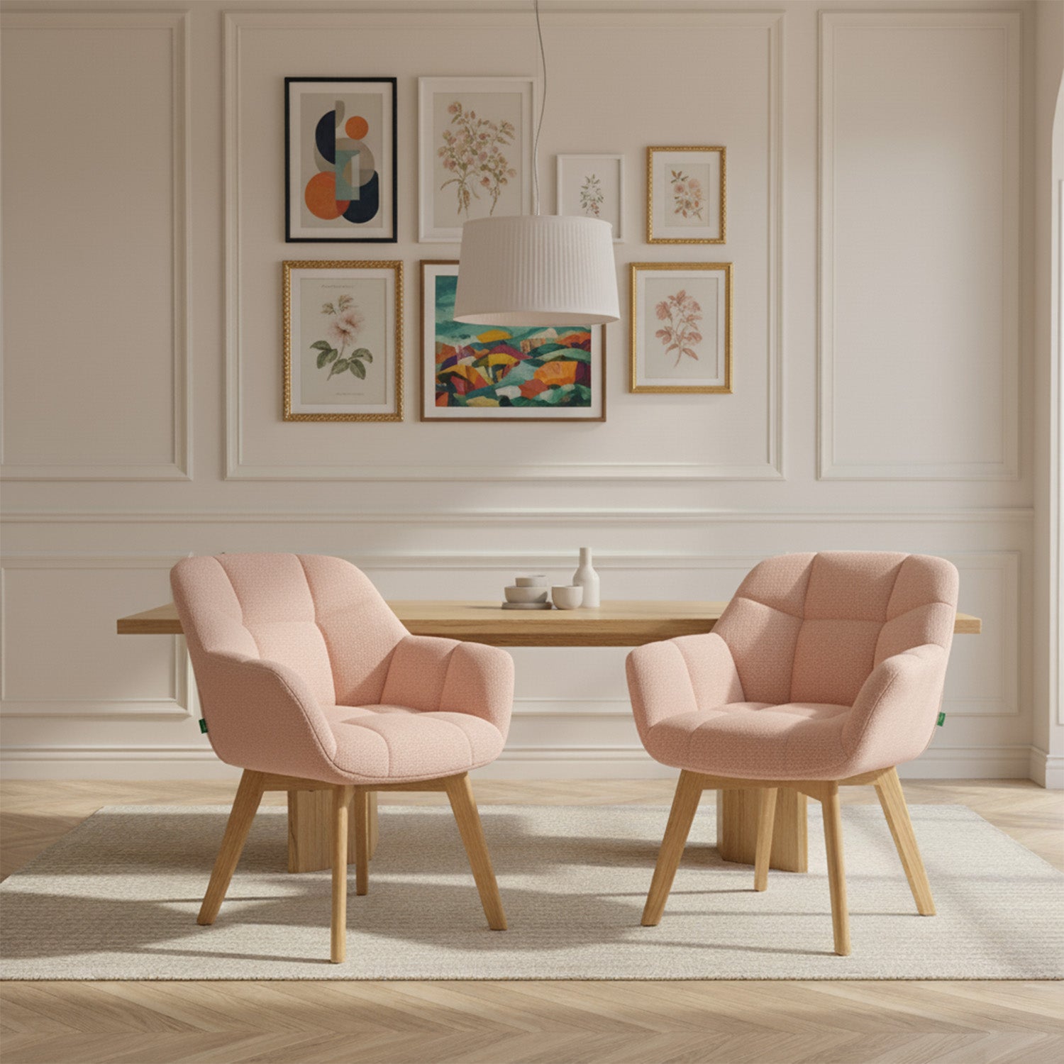 Mika-Nele 2er-Set - Schalenstuhl mit Massivholz Gestell aus Eiche