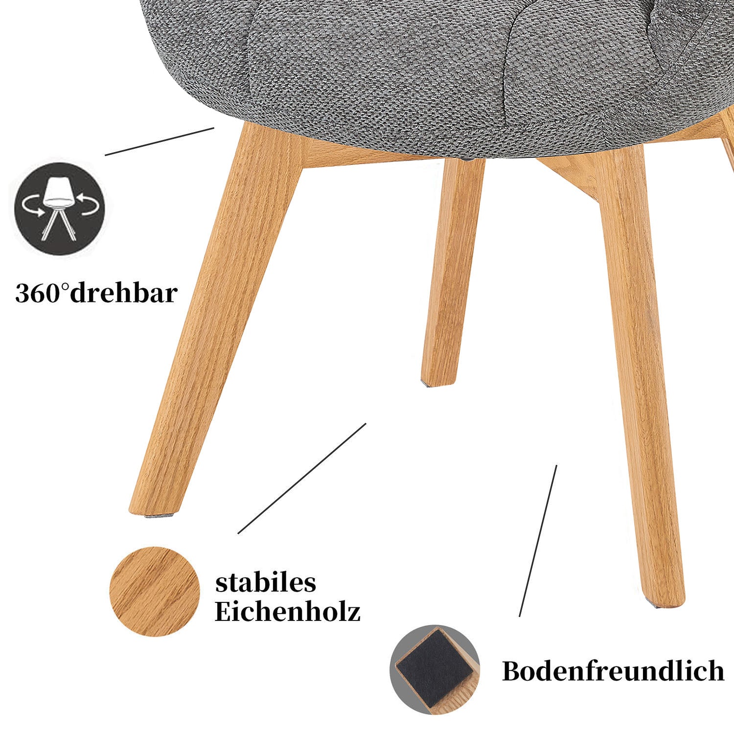 Esszimmerstuhl Mika-Nele 2er-Set |360° drehbar | Eiche geölt Natur