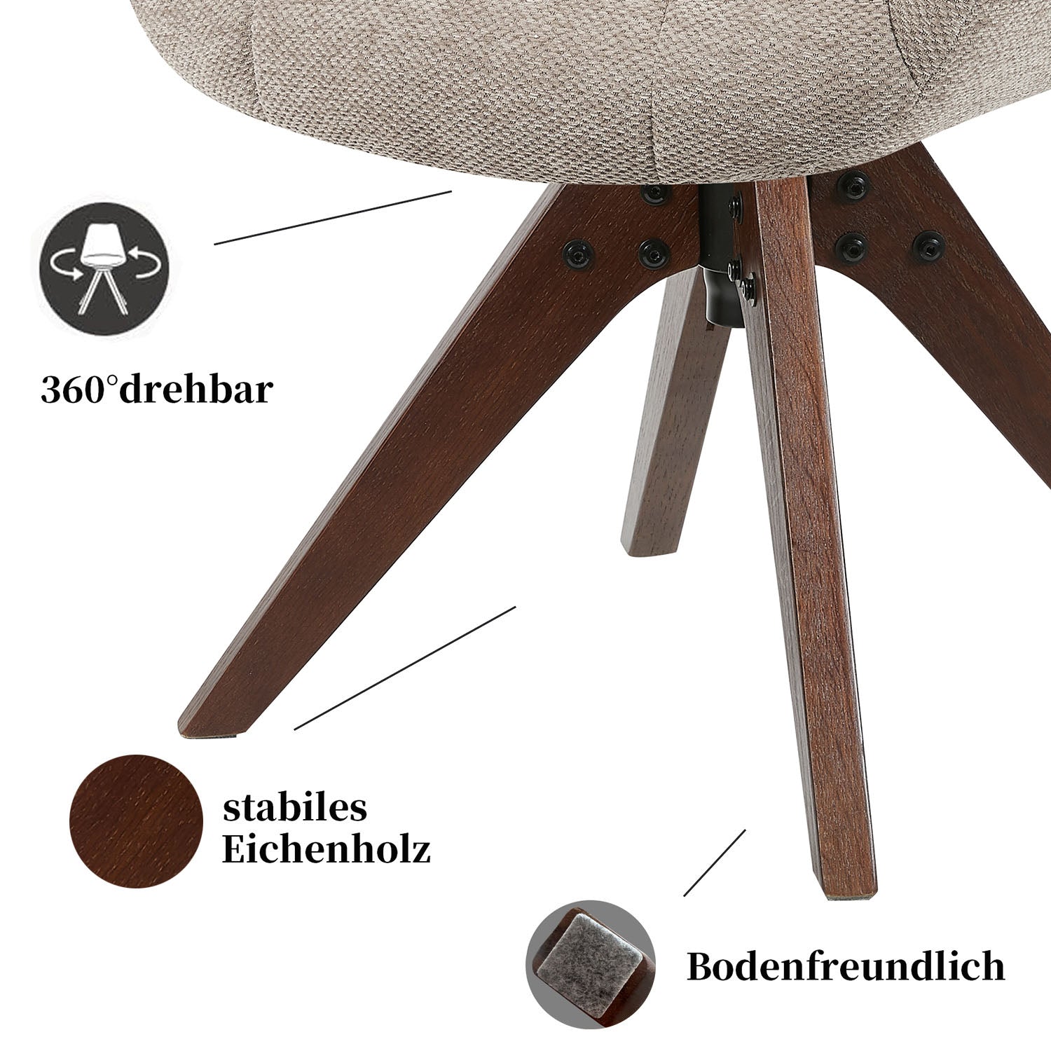 Esszimmerstuhl Mika-Nele 2er-Set |360° drehbar | Eiche geölt Natur