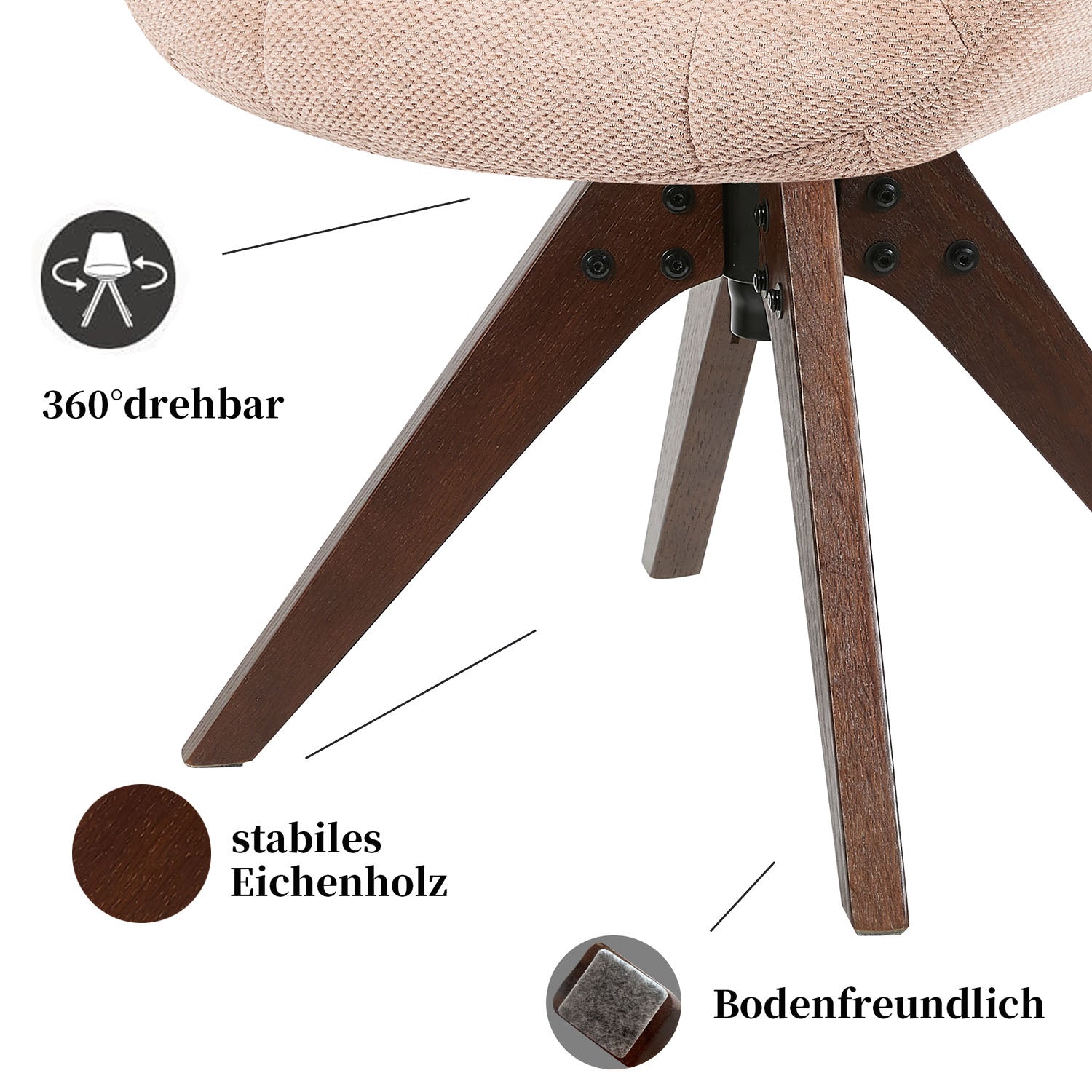Esszimmerstuhl Mika-Nele 2er-Set |360° drehbar | Eiche geölt Natur