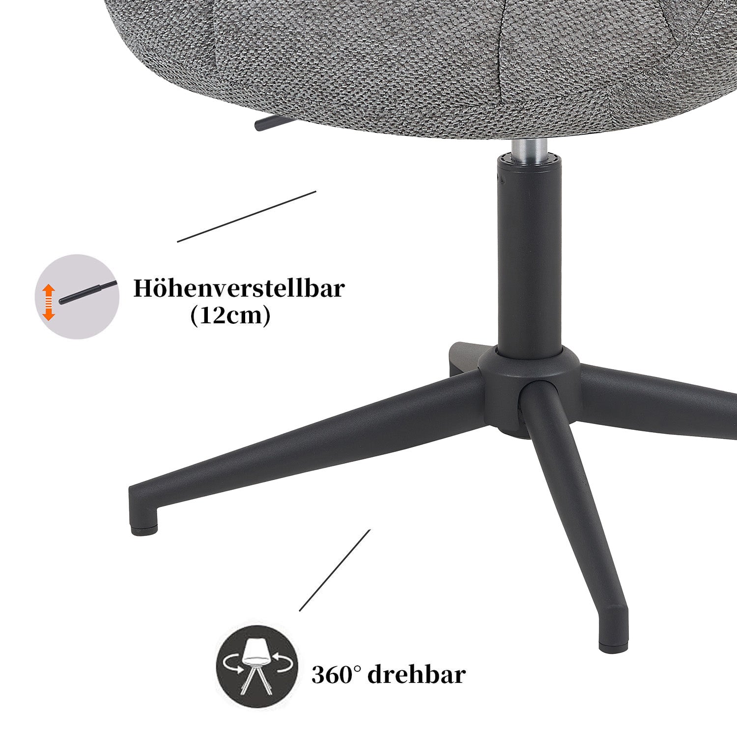 Esszimmerstuhl Mika-Luka 2er-Set | 360° drehbar | Metall pulverbeschichtet Matt Schwarz