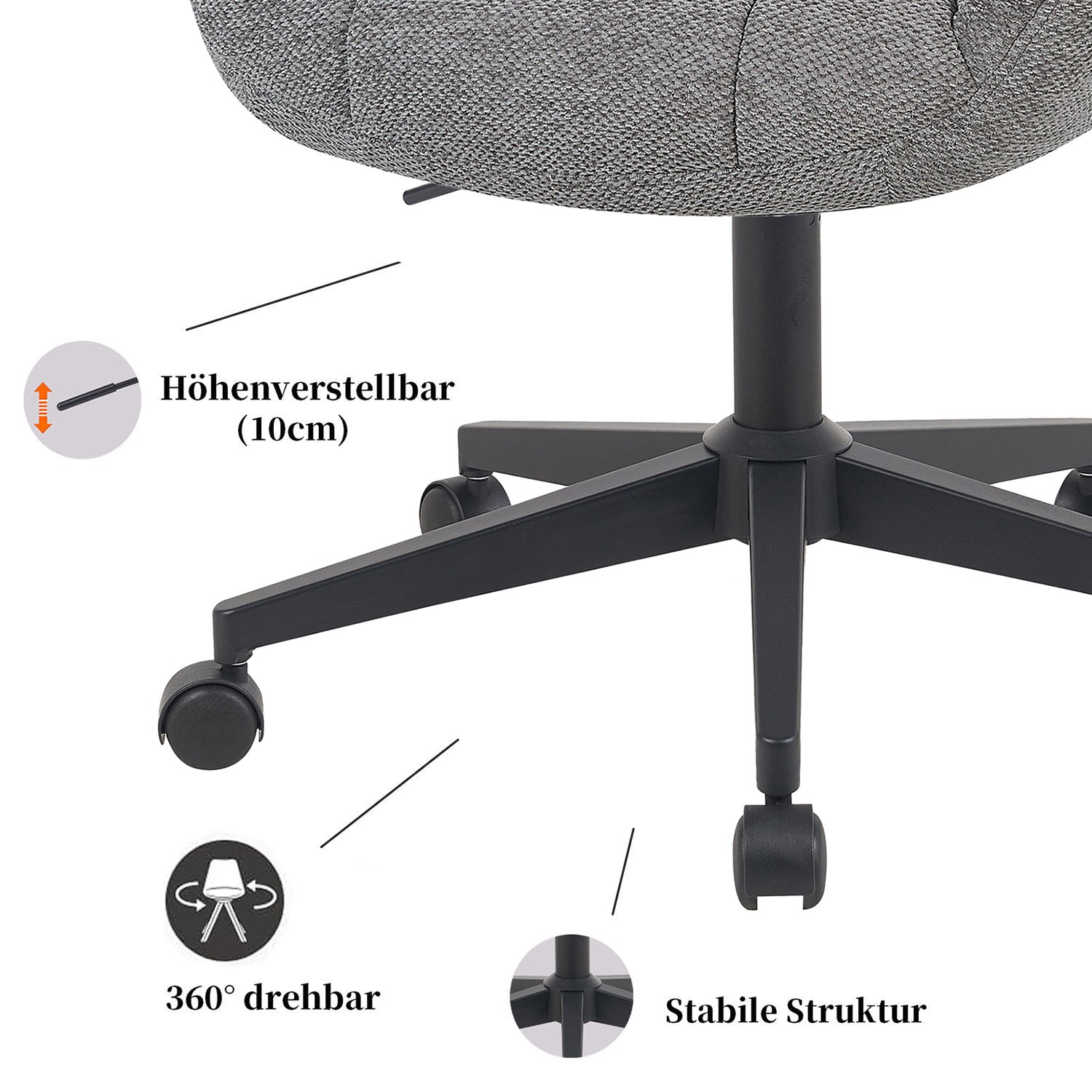 Bürostuhl Mika-Nuri 2er-Set – Höhenverstellbar, 360° Drehbar, Matt-Schwarz