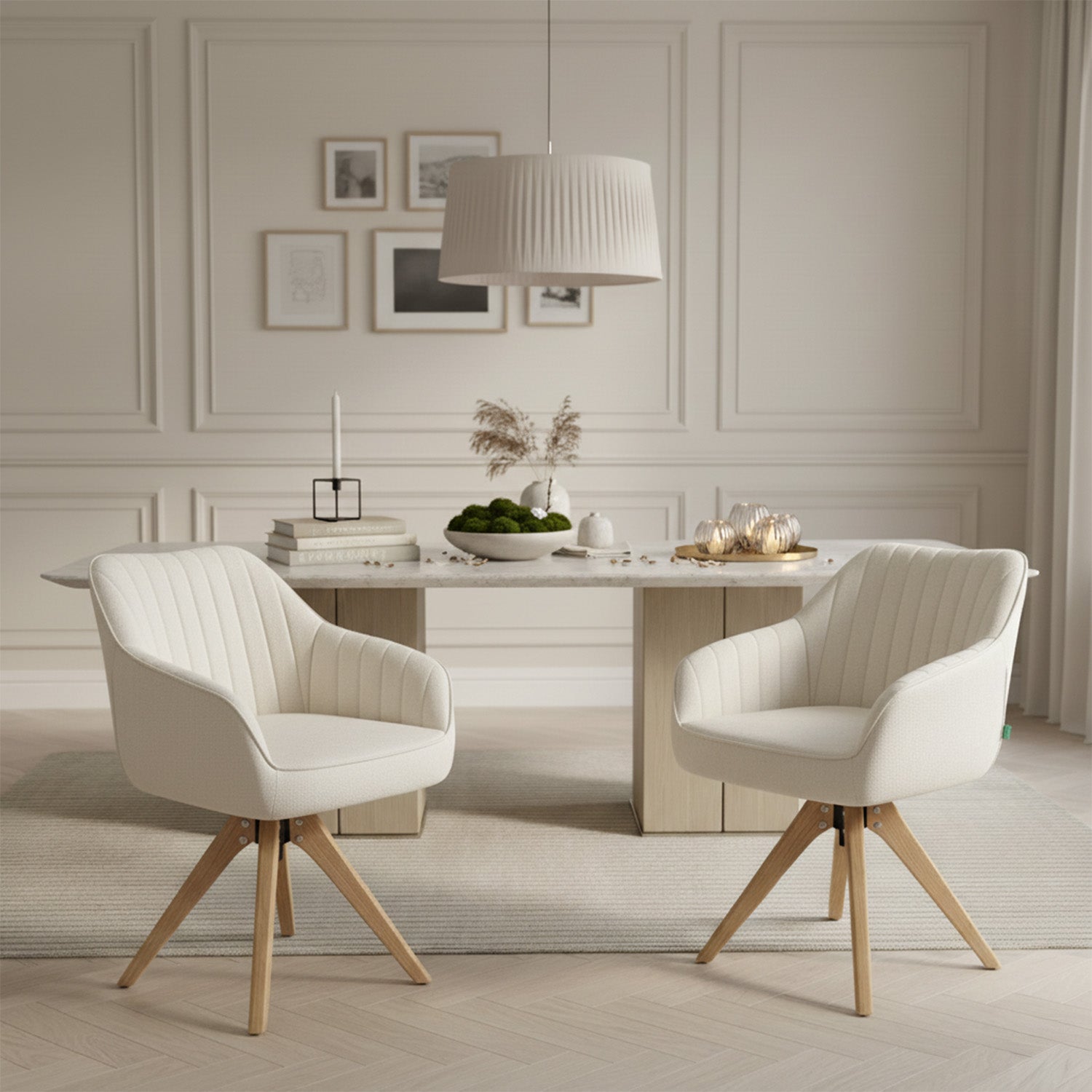 Mika-Finn 2er-Set - Drehsessel in Wildleder Optik, Cord, Webstoff Creme