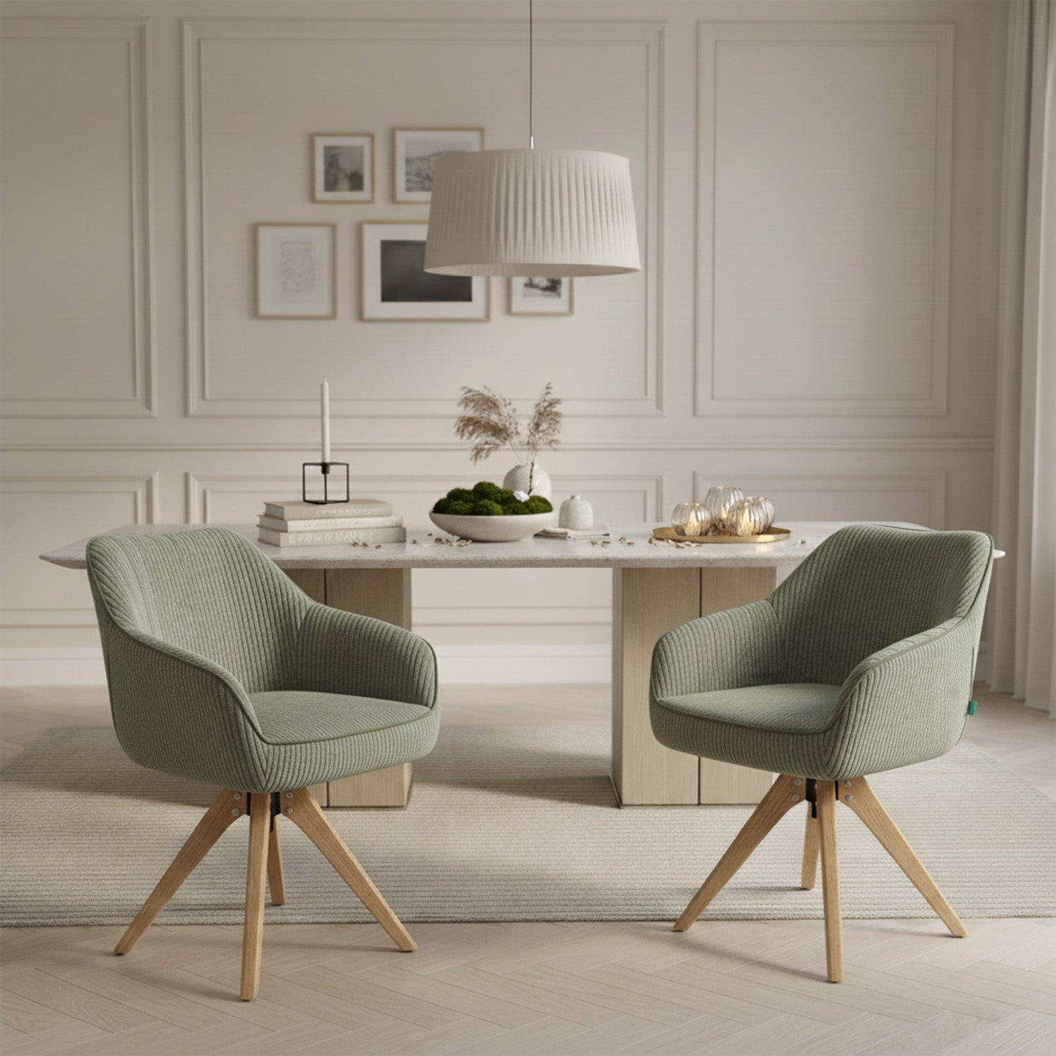 Mika-Finn 2er-Set - Drehsessel in Wildleder Optik, Cord, Webstoff Creme