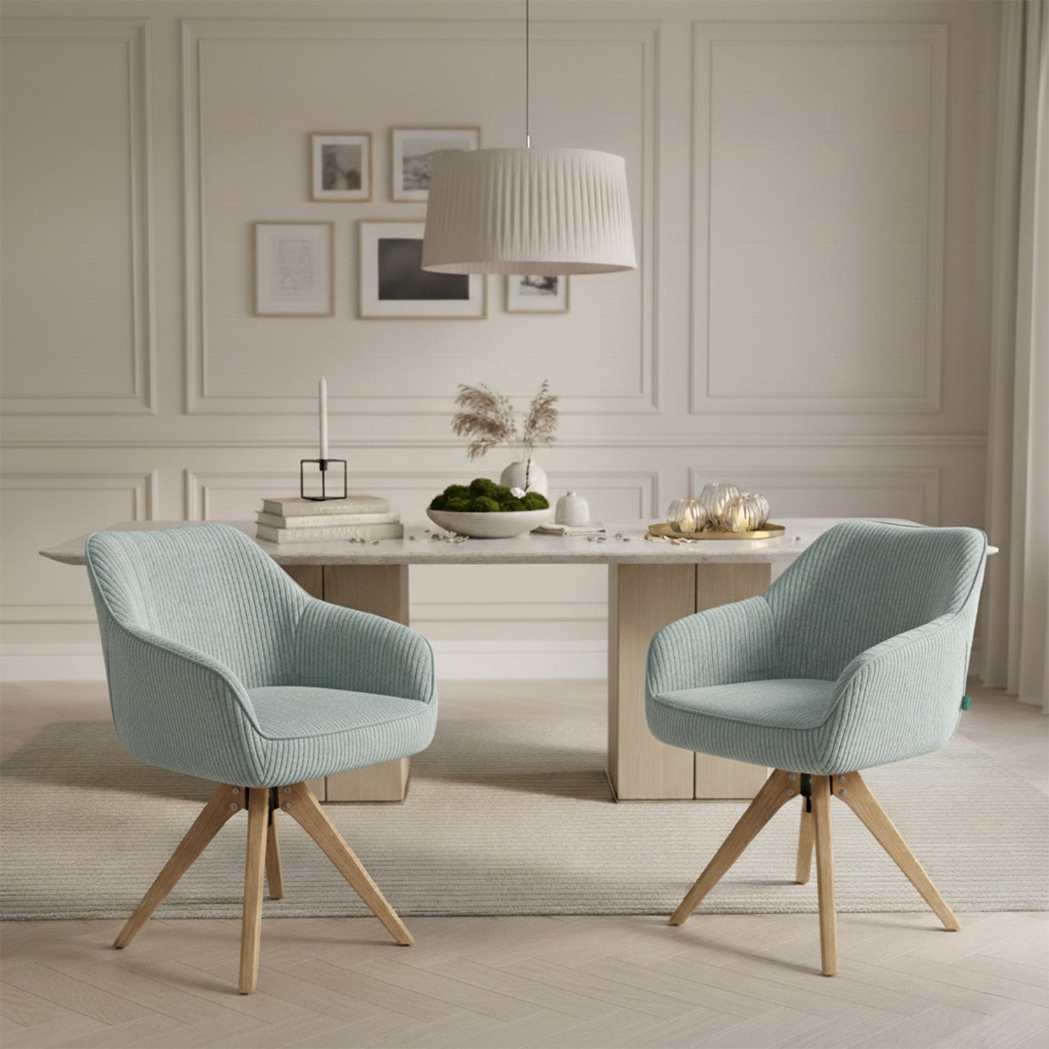 Mika-Finn 2er-Set - Drehsessel in Wildleder Optik, Cord, Webstoff Creme