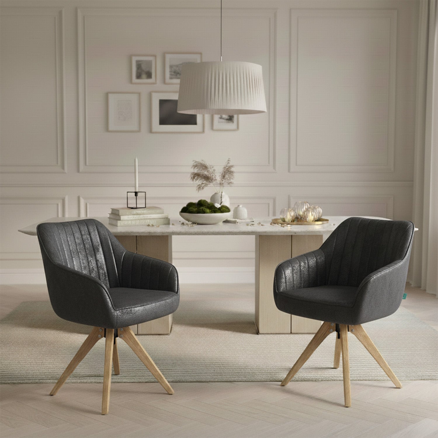 Mika-Finn 2er-Set - Drehsessel in Wildleder Optik, Cord, Webstoff Creme