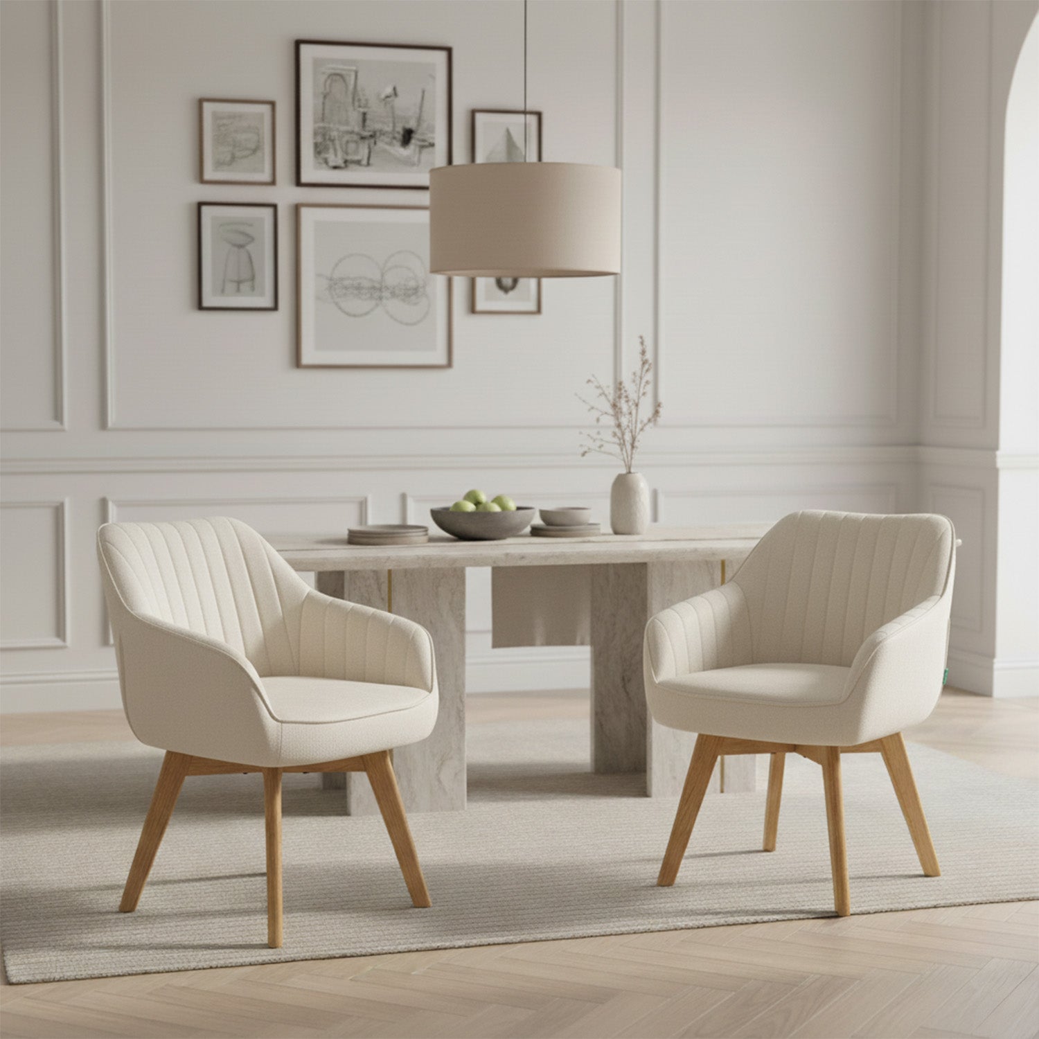 Mika-Finn 2er-Set - Drehsessel in Wildleder Optik, Cord, Webstoff Creme