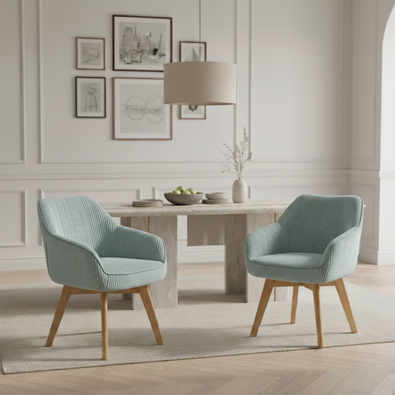 Mika-Finn 2er-Set - Drehsessel in Wildleder Optik, Cord, Webstoff Creme