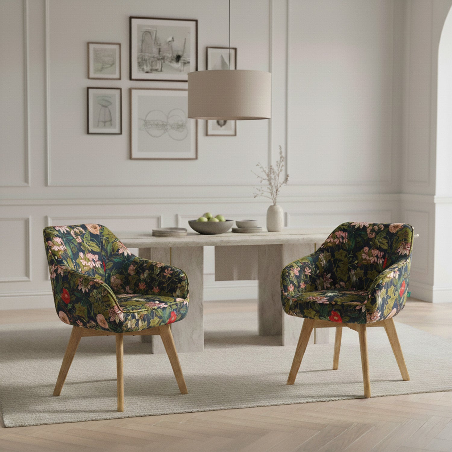 Mika-Finn 2er-Set - Drehsessel in Wildleder Optik, Cord, Webstoff Creme