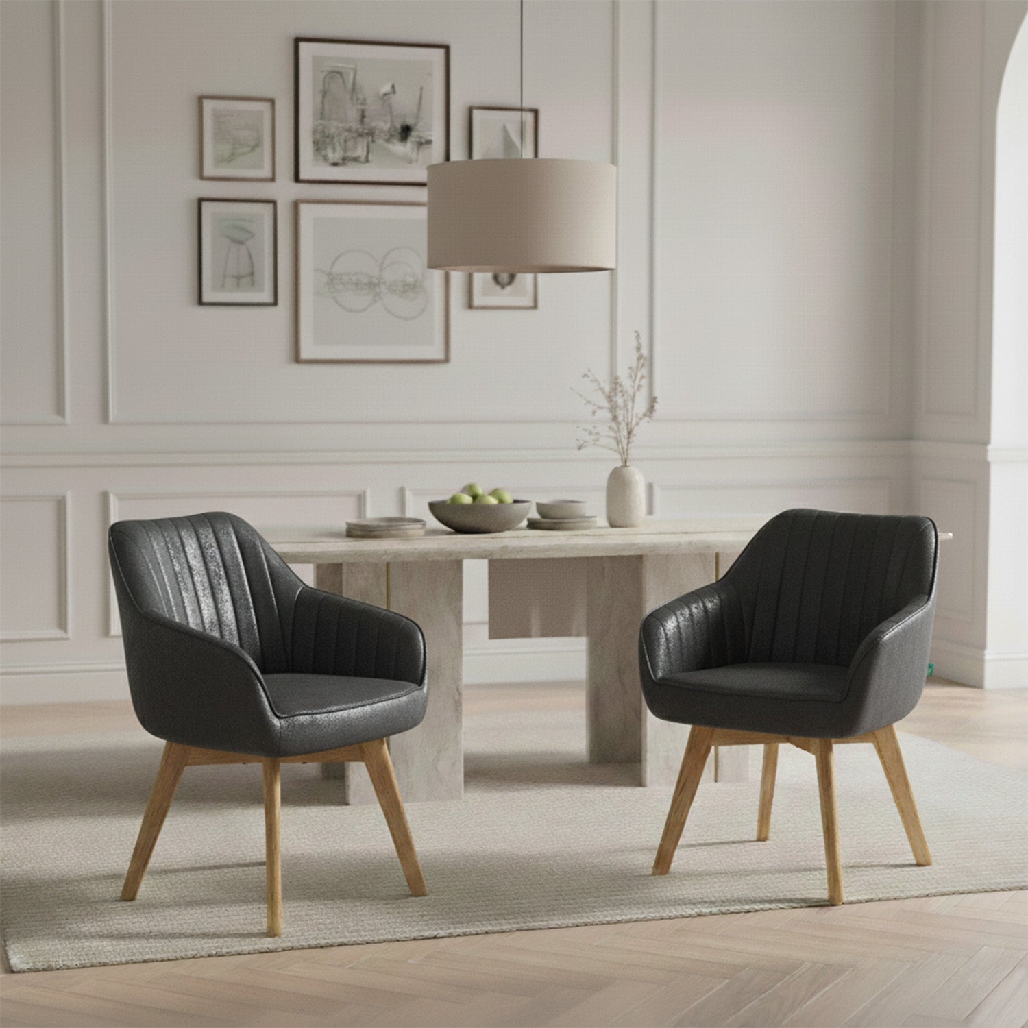 Mika-Finn 2er-Set - Drehsessel in Wildleder Optik, Cord, Webstoff Creme