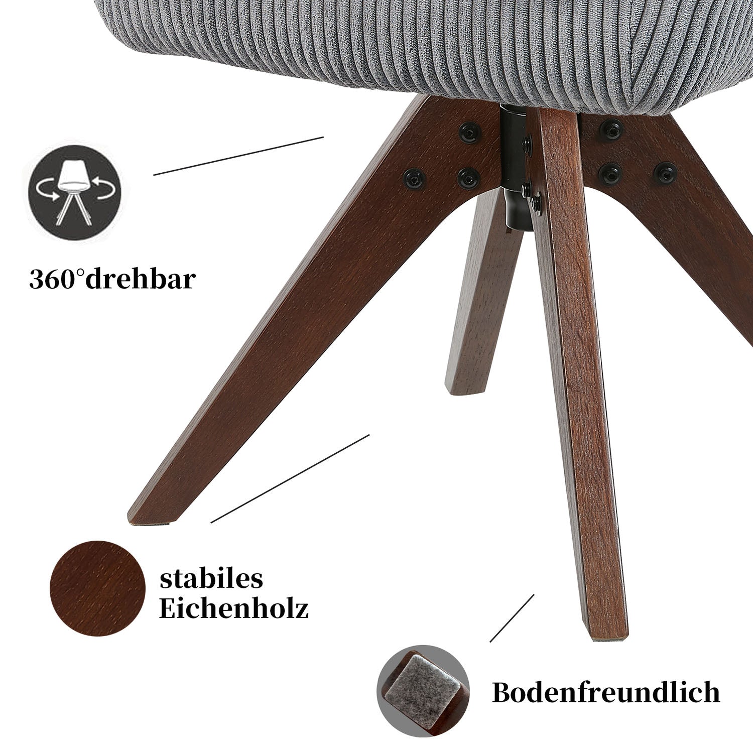 Esszimmerstuhl Mika-Finn 2er-Set | 360° drehbar | Eiche geölt Natur