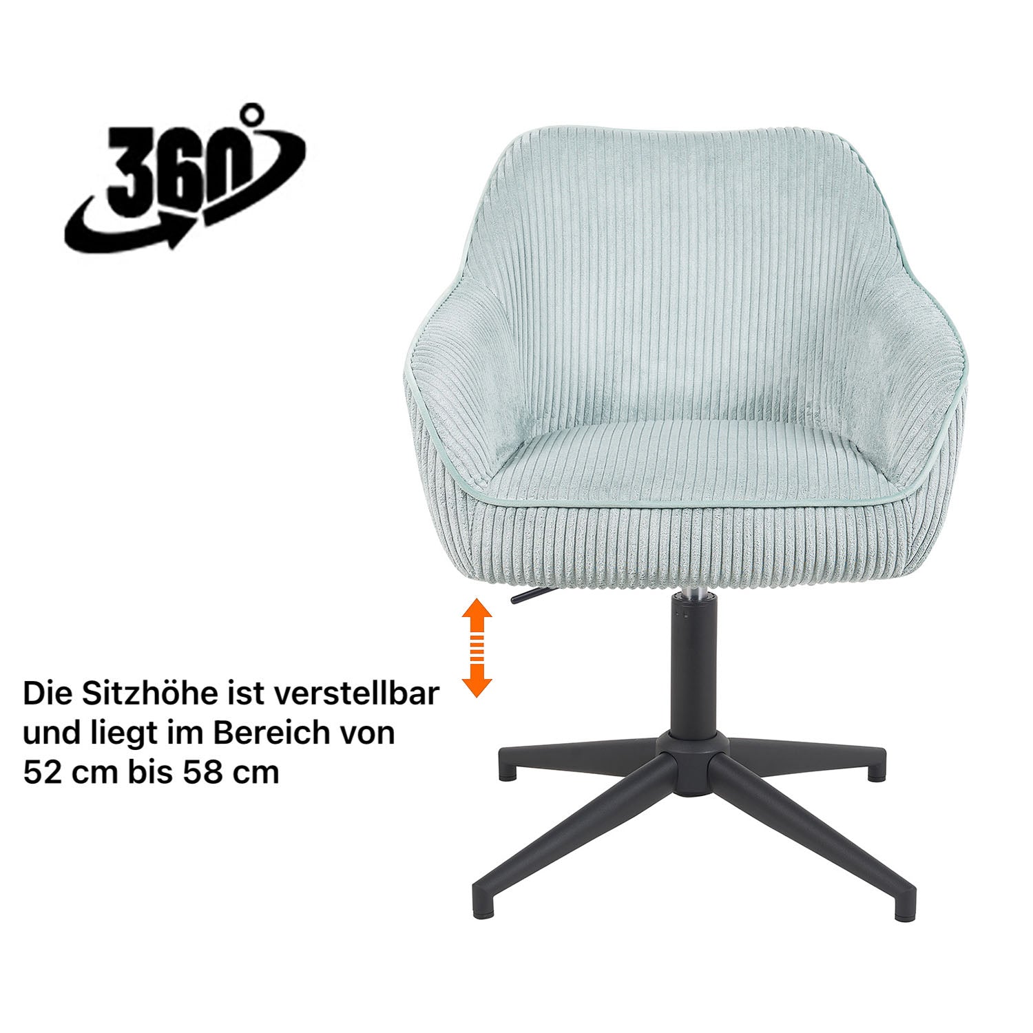 Esszimmerstuhl Mika-Caro 2er-Set | 360° drehbar | höhenverstellbar | Metall pulverbeschichtet Matt-Schwarz | DUBI Möbel