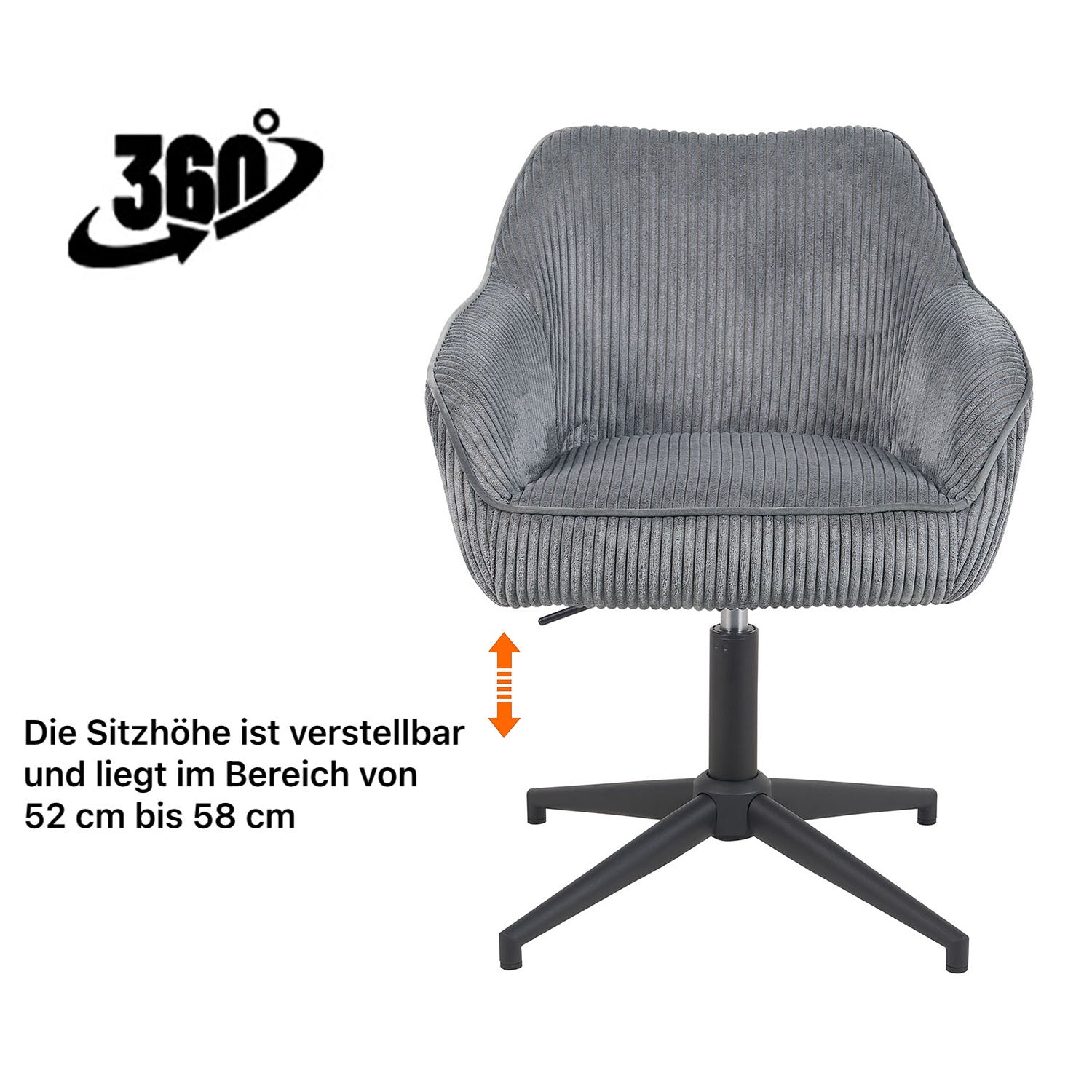 Esszimmerstuhl Mika-Caro 2er-Set | 360° drehbar | höhenverstellbar | Metall pulverbeschichtet Matt-Schwarz | DUBI Möbel