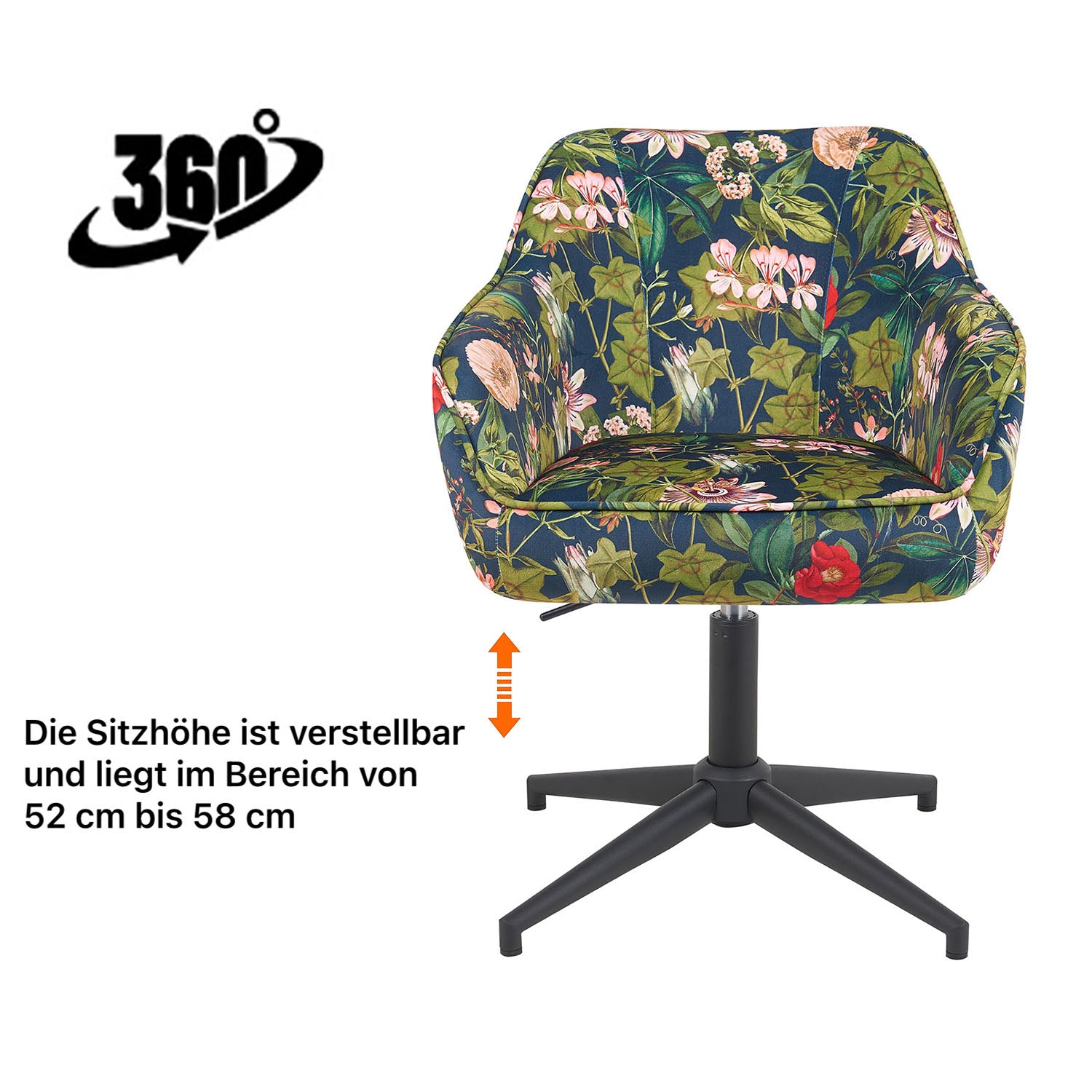 Esszimmerstuhl Mika-Caro 2er-Set | 360° drehbar | höhenverstellbar | Metall pulverbeschichtet Matt-Schwarz | DUBI Möbel