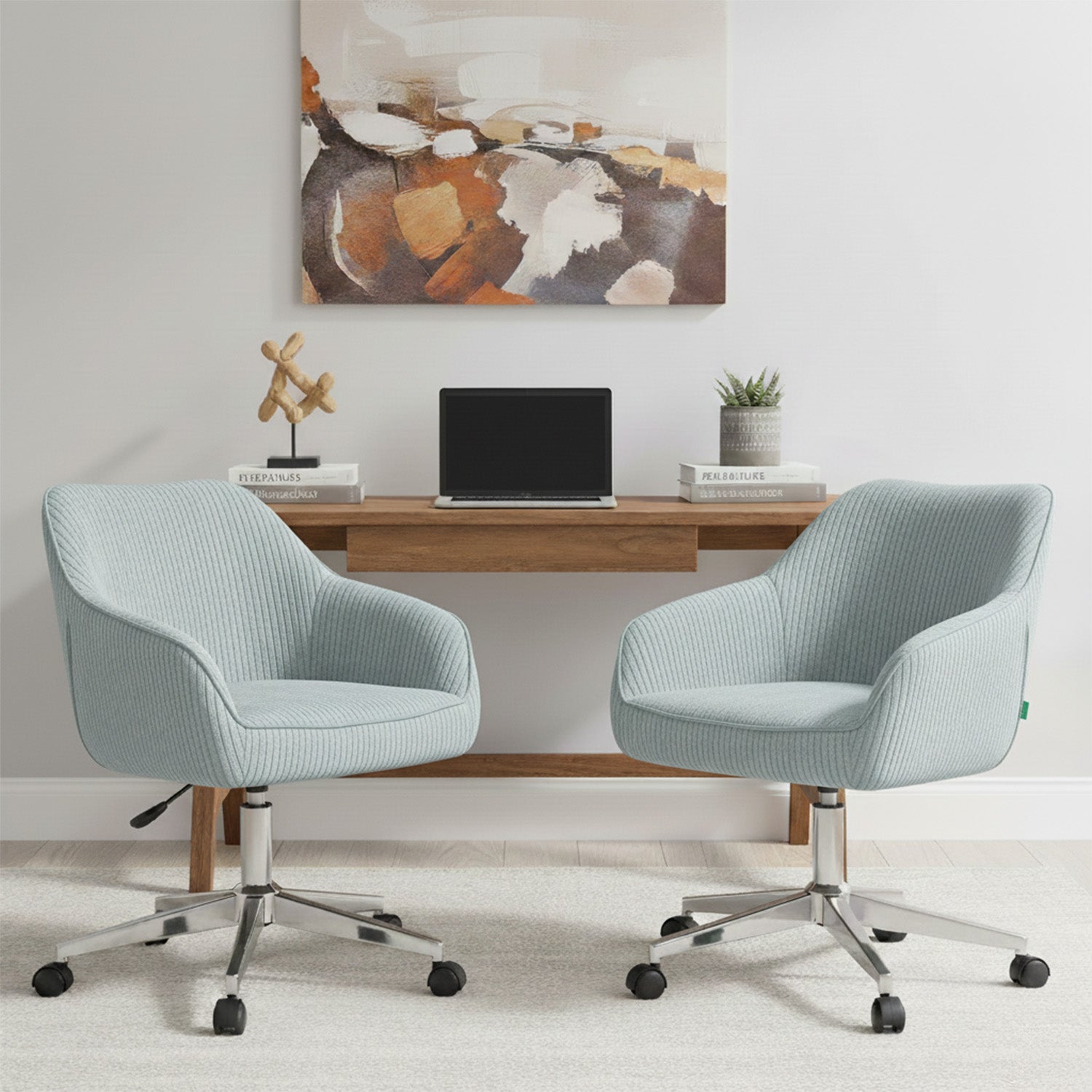 Bürostuhl Mika-Noel 2er-Set | mit Rollen | 360° drehbar | höhenverstellbar | Chrom | DUBI Möbel