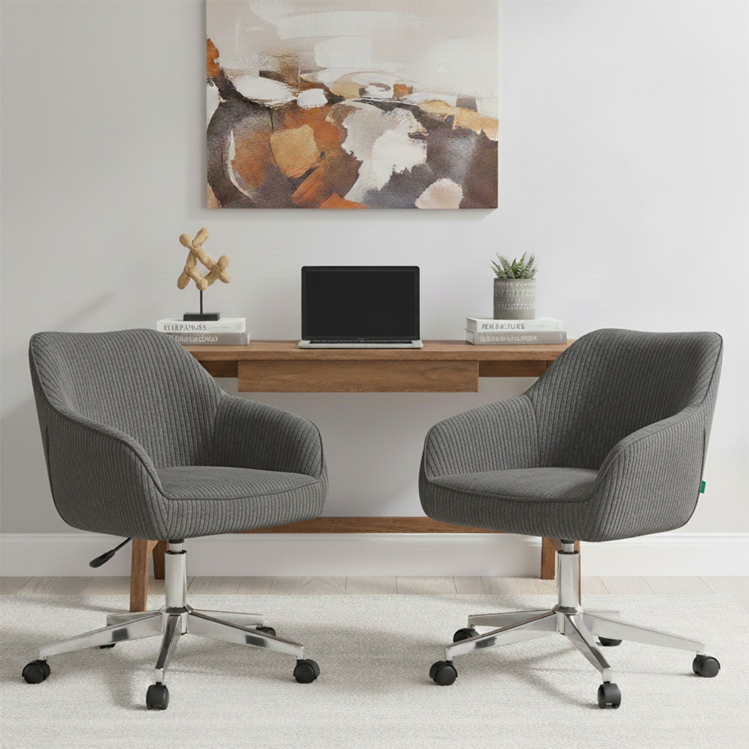 Bürostuhl Mika-Noel 2er-Set | mit Rollen | 360° drehbar | höhenverstellbar | Chrom | DUBI Möbel